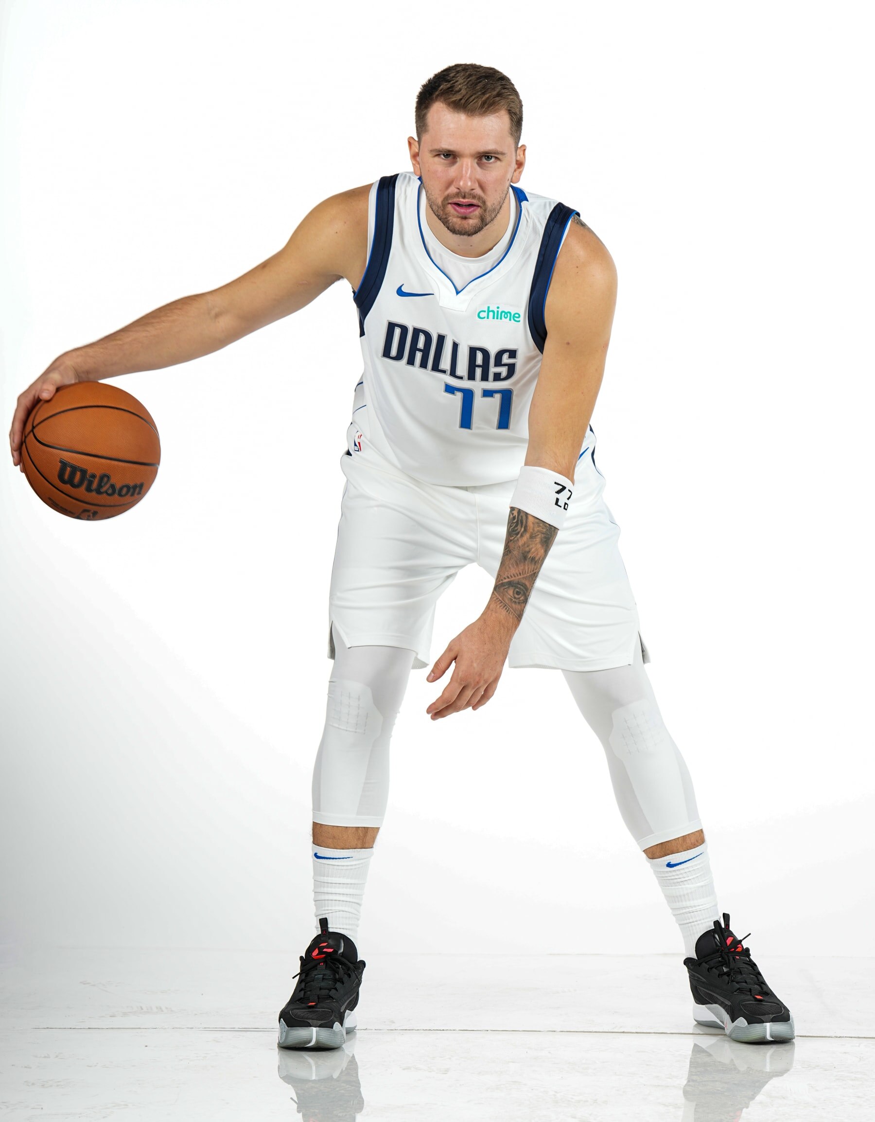 DALLAS, TX - SEPTEMBER 29: Luka Doncic #77 of the Dallas Mavericks poses for a portrait during 2023 NBA Media Day on September 29, 2023 at the American Airlines Center in Dallas, Texas. NOTE TO USER: User expressly acknowledges and agrees that, by downloading and or using this photograph, User is consenting to the terms and conditions of the Getty Images License Agreement. Mandatory Copyright Notice: Copyright 2023 NBAE (Photo by Glenn James/NBAE via Getty Images)