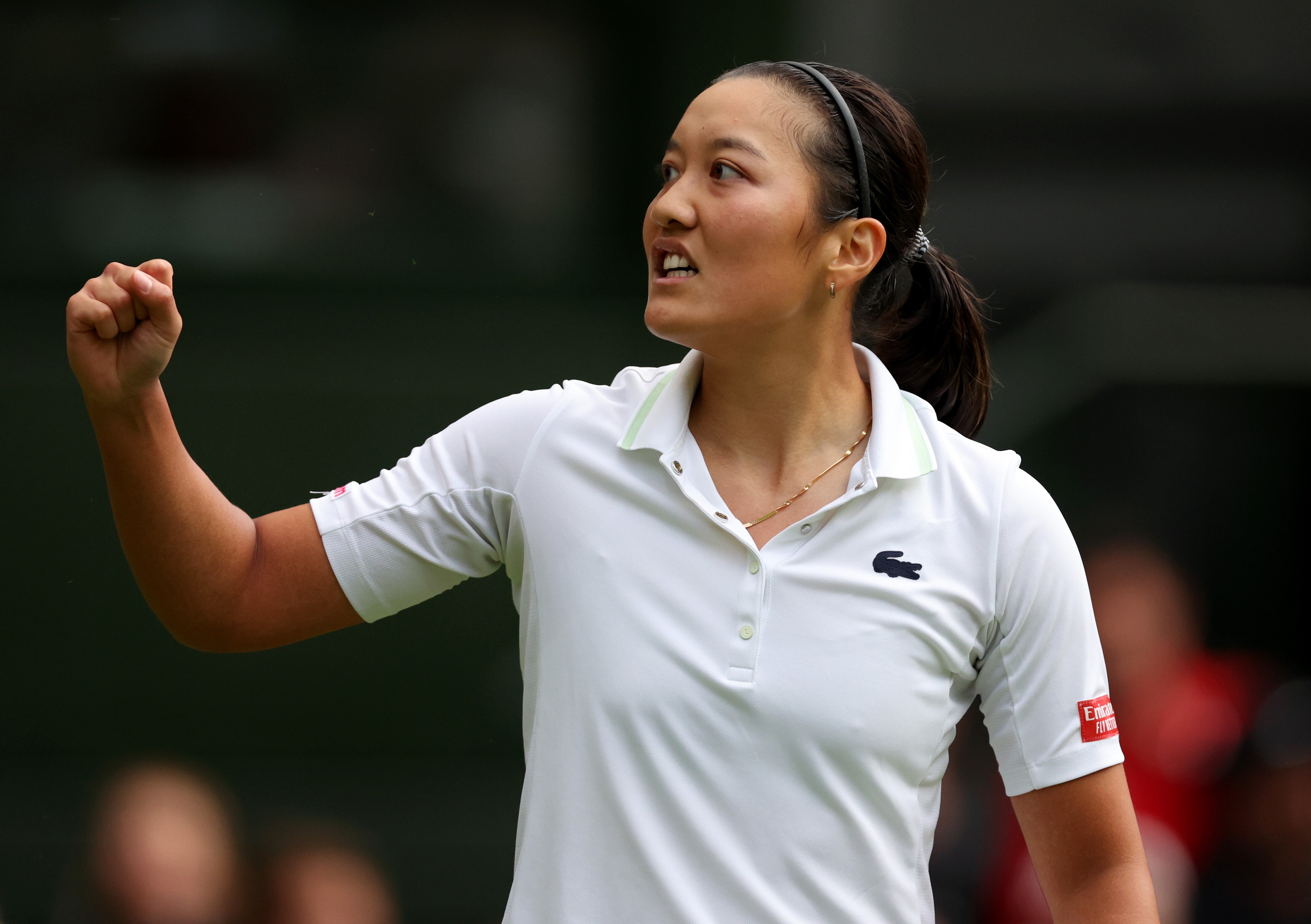 LONDON, ENGLAND - JUNE 28: Harmony Tan of France celebrates a point against Serena Williams of United States during their Women's Singles First Round Match on day two of The Championships Wimbledon 2022 at All England Lawn Tennis and Croquet Club on June 28, 2022 in London, England. (Photo by Clive Brunskill/Getty Images)
