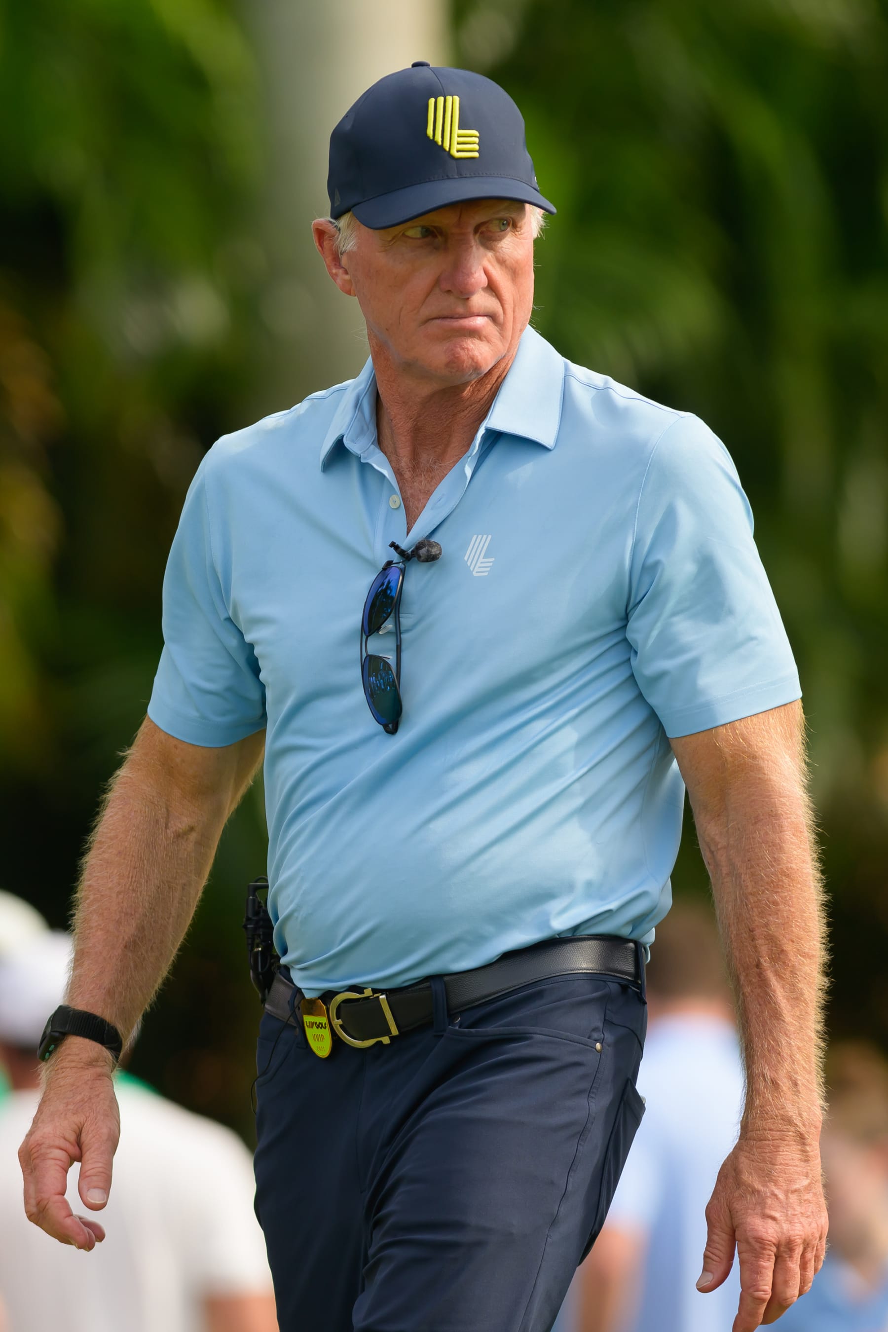 DORAL, FL - OCTOBER 22: LIV Golf CEO and Commissioner, Greg Norman during day three of the LIV Golf Invitational - Miami on October 22, 2023, at Trump National Doral Miami in Doral, Florida. (Photo by Michele Eve Sandberg/Icon Sportswire via Getty Images)