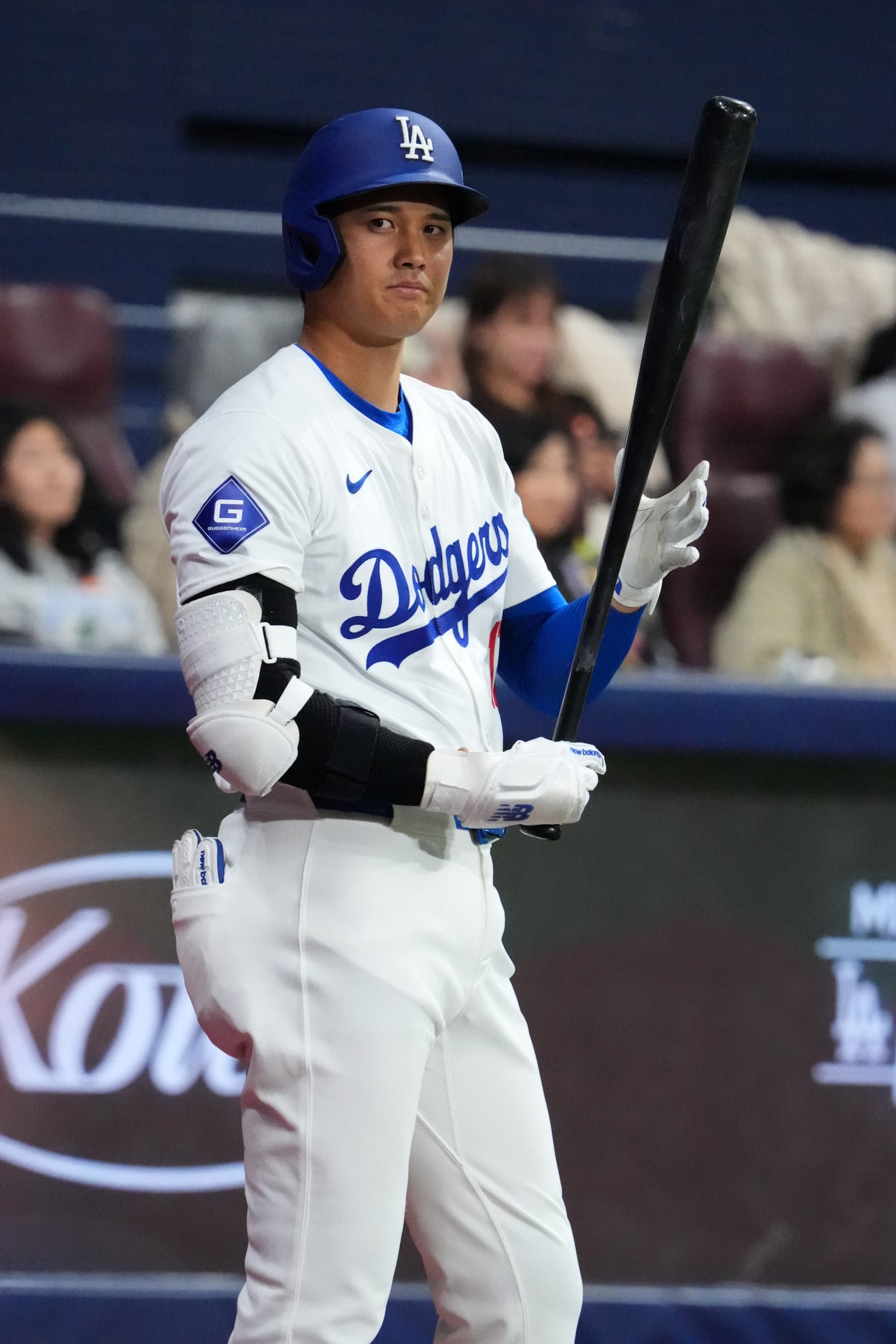 SEOUL, SOUTH KOREA - MARCH 18: Shohei Ohtani #17 of the Los Angeles Dodgers prepares at bat in the 5th inning during the exhibition game between Team Korea and Los Angeles Dodgers at Gocheok Sky Dome on March 18, 2024 in Seoul, South Korea. (Photo by Masterpress/Getty Images)