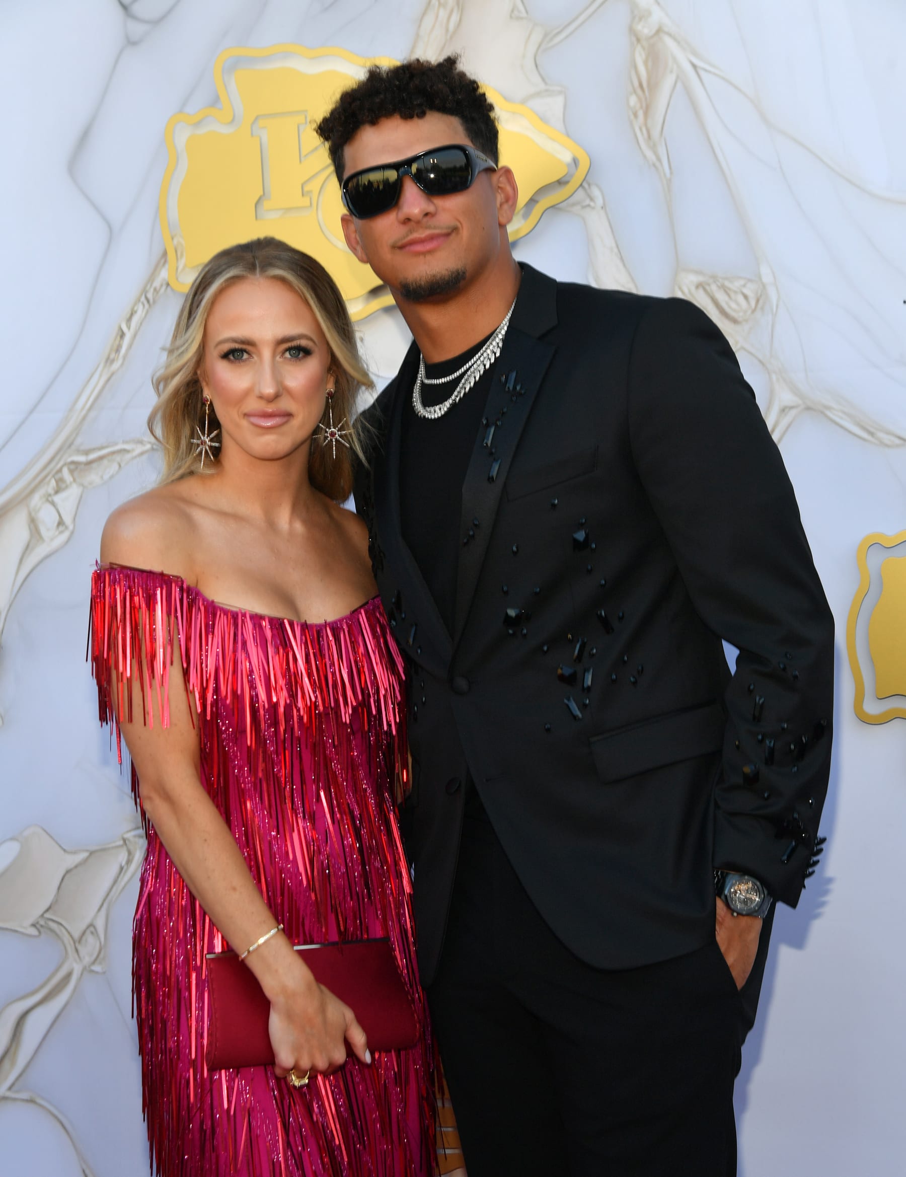 KANSAS CITY, MISSOURI - JUNE 13: Brittany and Patrick Mahomes arrive on the red carpet prior to the Kansas City Chiefs Super Bowl Ring Ceremony at the Nelson-Atkins Museum of Art on June 13, 2024 in Kansas City, Missouri. (Photo by Fernando Leon/Getty Images)