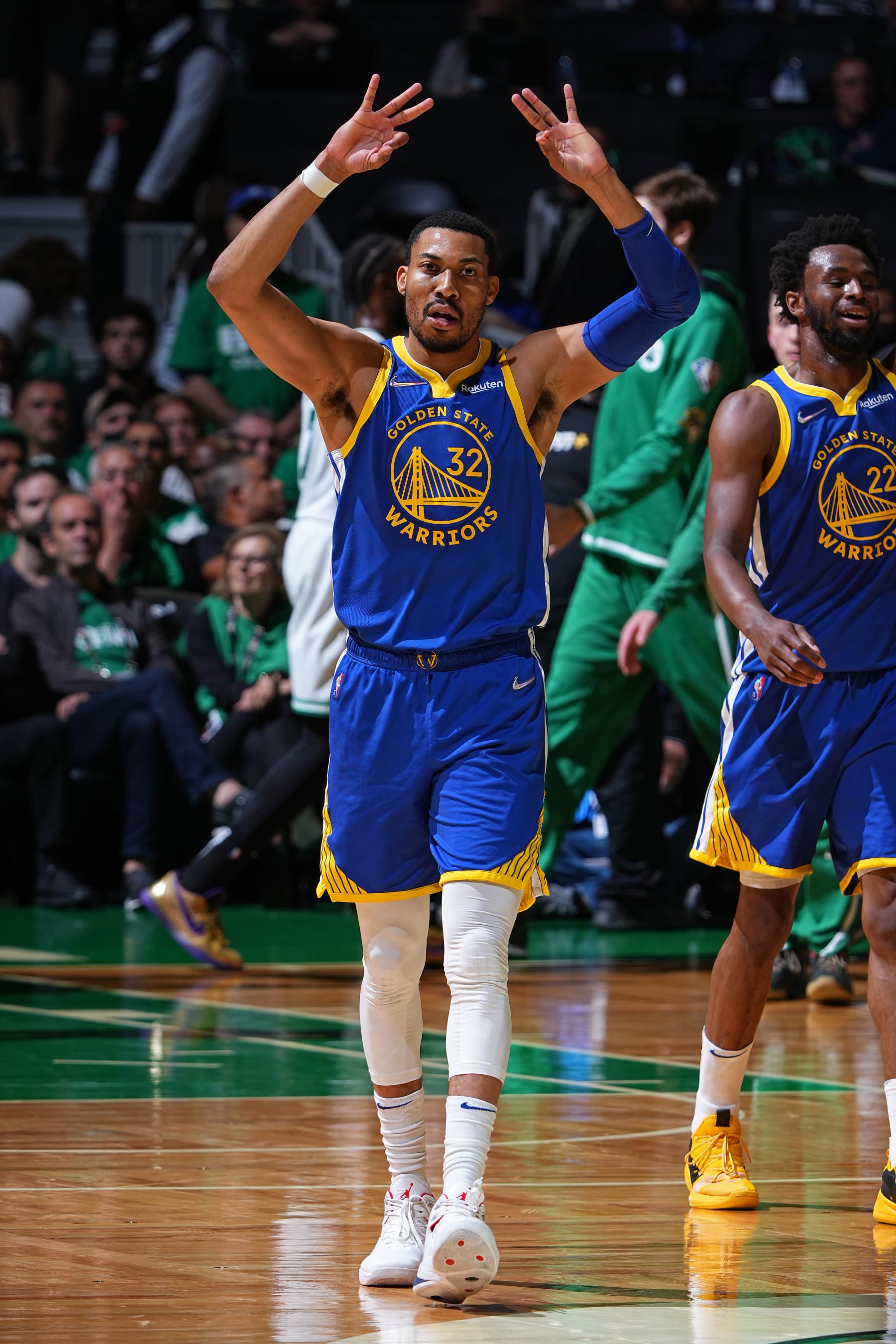 BOSTON, MA - JUNE 16: Otto Porter Jr. #32 of the Golden State Warriors celebrates a three point basket against the Boston Celtics during Game Six of the 2022 NBA Finals on June 16, 2022 at TD Garden in Boston, Massachusetts. NOTE TO USER: User expressly acknowledges and agrees that, by downloading and or using this photograph, user is consenting to the terms and conditions of Getty Images License Agreement. Mandatory Copyright Notice: Copyright 2022 NBAE (Photo by Garrett Ellwood/NBAE via Getty Images)