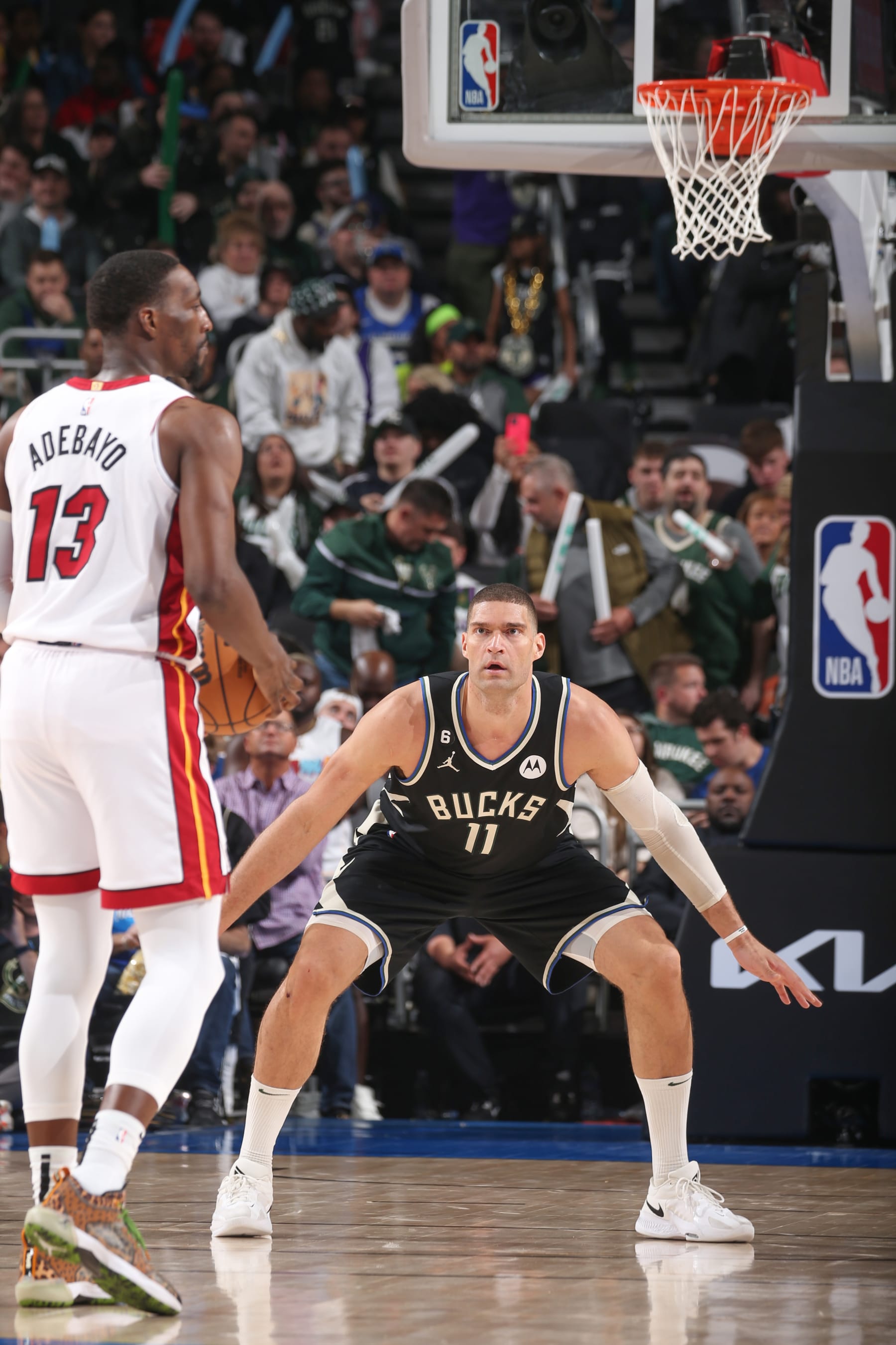 Brook Lopez defends Miami's Bam Adebayo