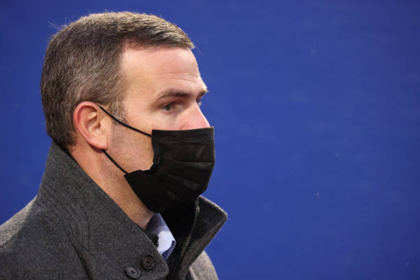 ORCHARD PARK, NY - JANUARY 03: Buffalo Bills general manager Brandon Beane watches from the sideline during a game against the Miami Dolphins at Bills Stadium on January 3, 2021 in Orchard Park, New York. (Photo by Timothy T Ludwig/Getty Images)