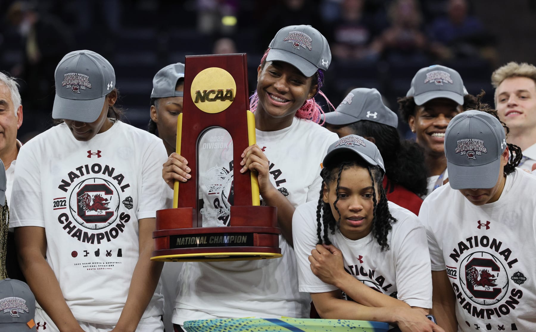 MINNEAPOLIS, MINNESOTA - APRIL 03: Aliyah Boston #4 of the South Carolina Gamecocks against the Connecticut  Huskies in the championship game of the 2022 NCAA Women's Basketball Tournament at Target Center on April 03, 2022 in Minneapolis, Minnesota. (Photo by Andy Lyons/Getty Images)