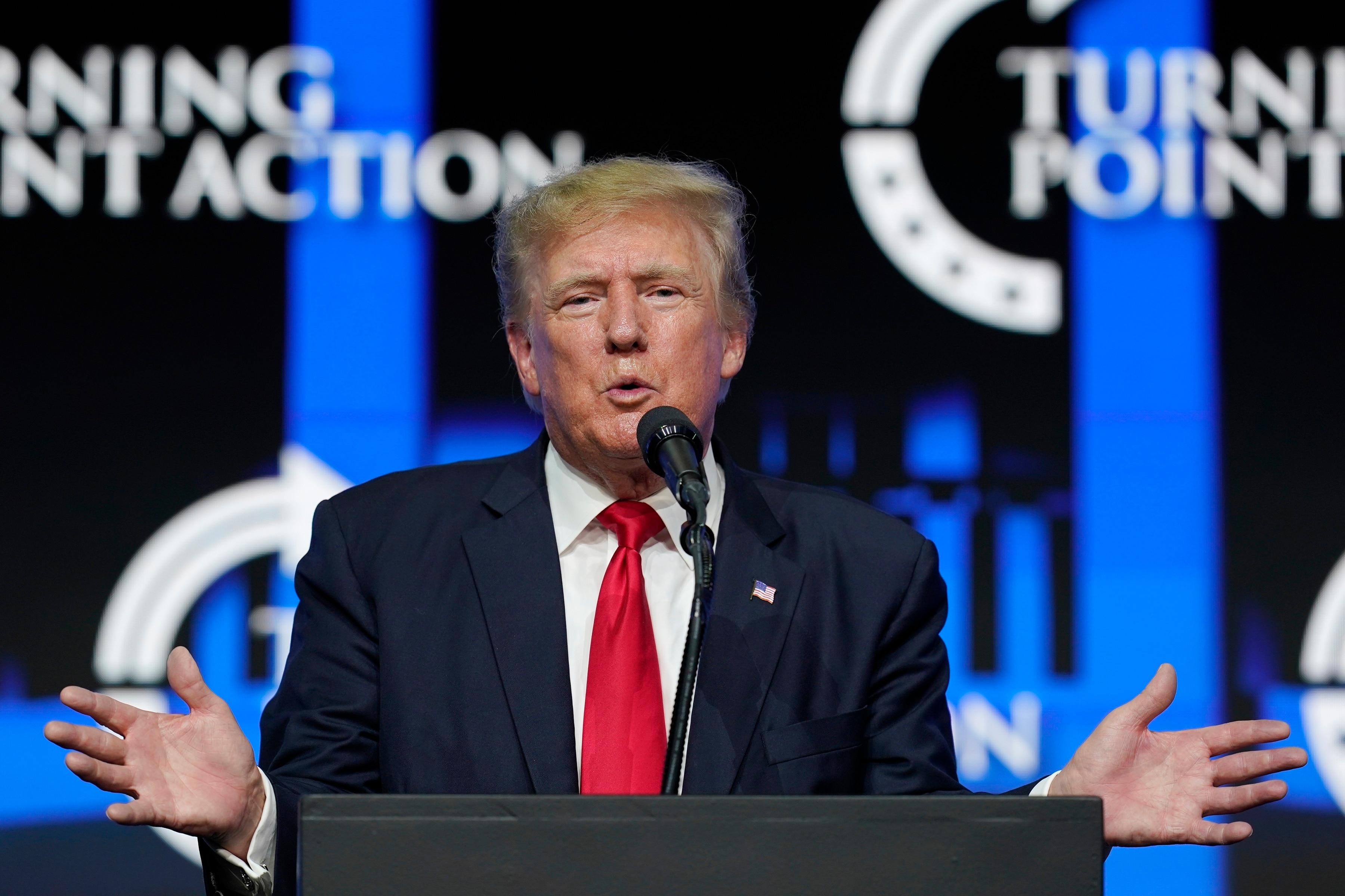 Former President Donald Trump speaks to supporters at a Turning Point Action gathering, Saturday, July 24, 2021, in Phoenix. (AP Photo/Ross D. Franklin)