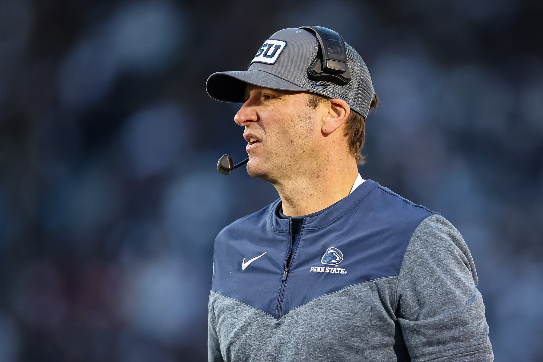 STATE COLLEGE, PA - NOVEMBER 26: Offensive coordinator Mike Yurcich of the Penn State Nittany Lions looks on during the first half against the Michigan State Spartans at Beaver Stadium on November 26, 2022 in State College, Pennsylvania. (Photo by Scott Taetsch/Getty Images)