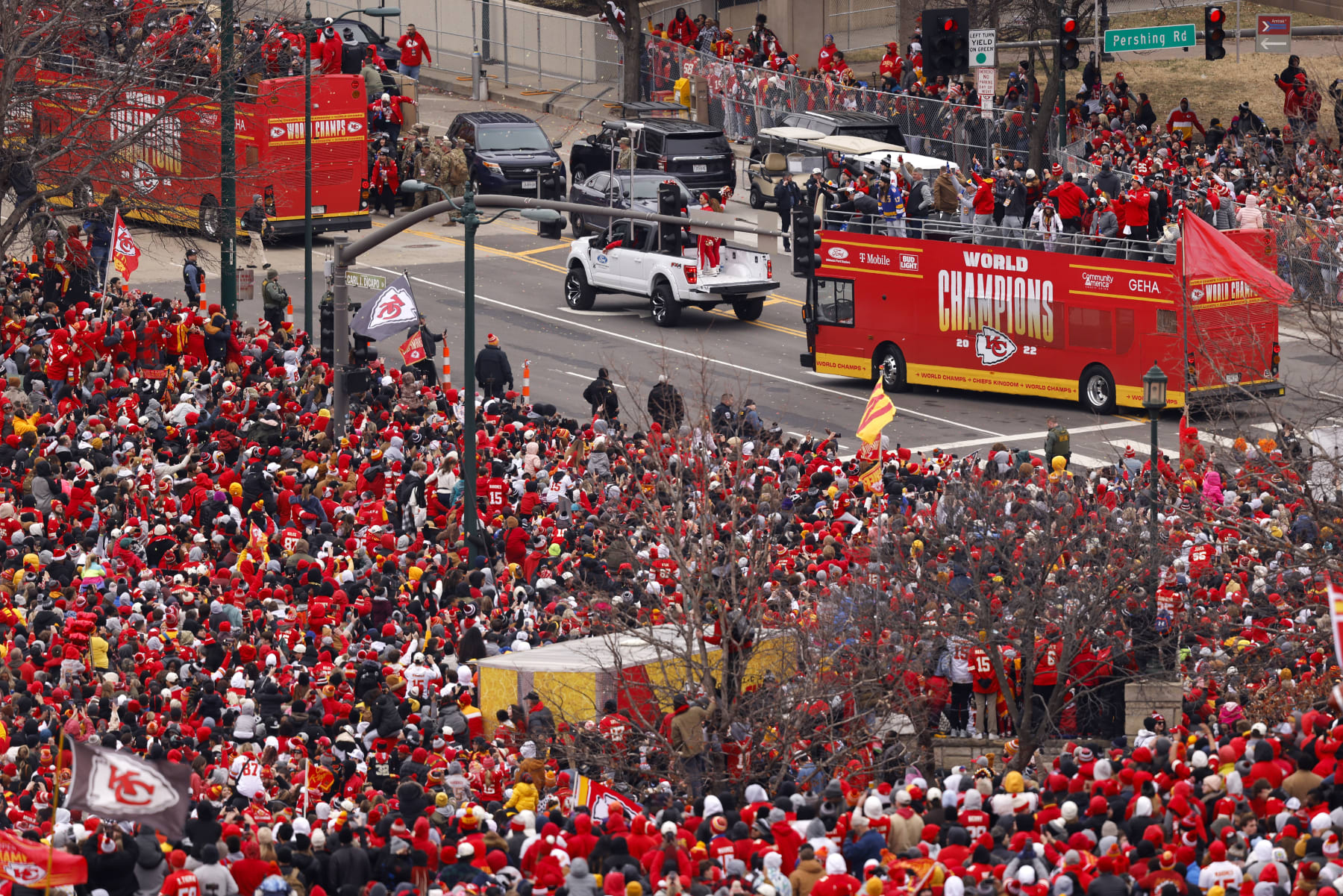 KANSAS CITY, MISSOURI - FEBRUARY 15: A general view during the Kansas City Chiefs Super Bowl LVII victory parade on February 15, 2023 in Kansas City, Missouri. (Photo by David Eulitt/Getty Images)