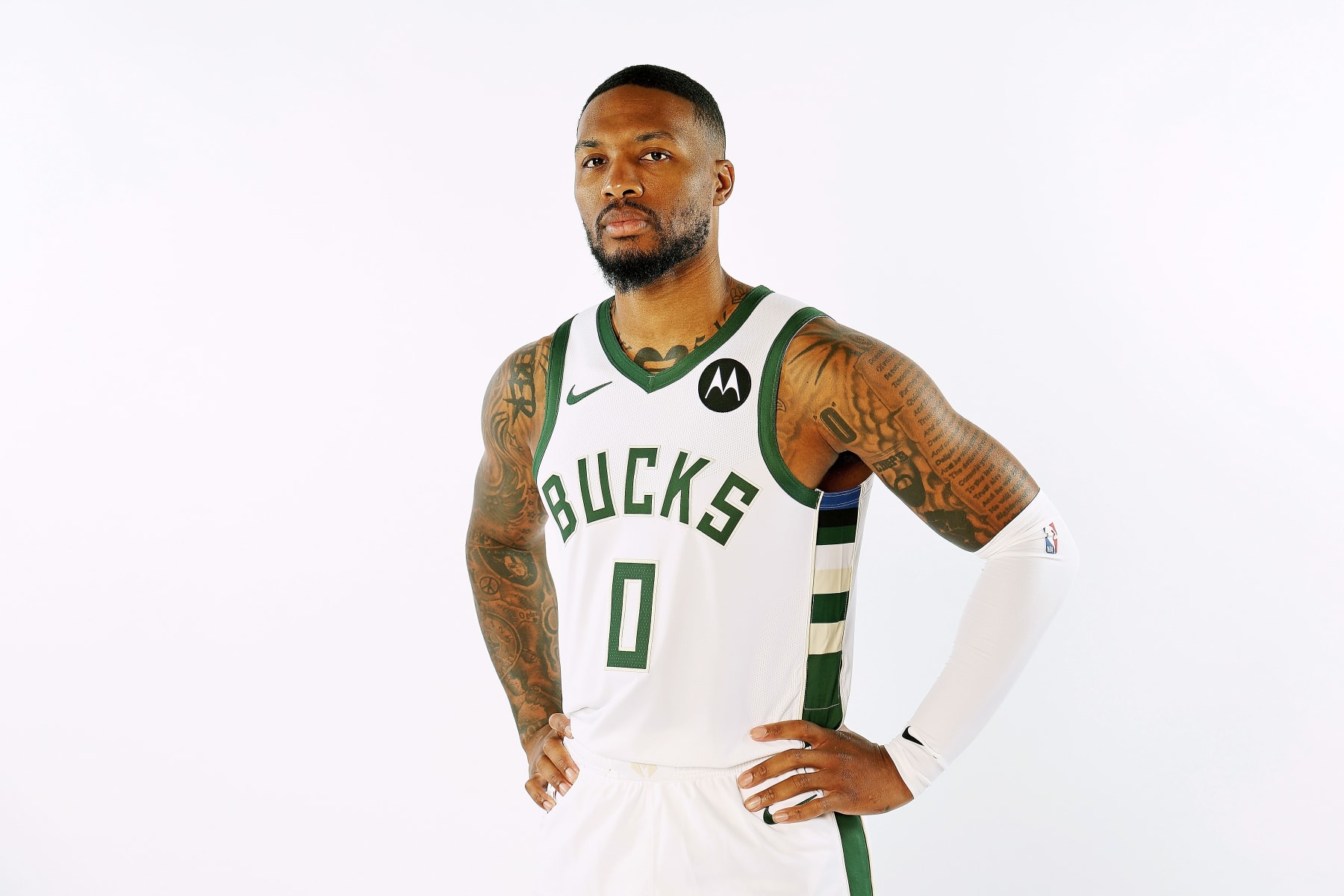 MILWAUKEE, WISCONSIN - OCTOBER 02: Damian Lillard #0 of the Milwaukee Bucks poses for portraits during media day on October 02, 2023 in Milwaukee, Wisconsin. NOTE TO USER: User expressly acknowledges and agrees that, by downloading and or using this photograph, User is consenting to the terms and conditions of the Getty Images License Agreement. (Photo by Stacy Revere/Getty Images)