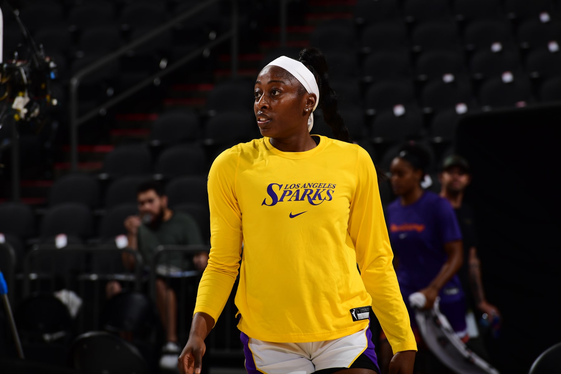 PHOENIX, AZ - JULY 28: Chiney Ogwumike #13 of the Los Angeles Sparks looks on before the game against the Phoenix Mercury on July 28, 2022 at Footprint Center in Phoenix, Arizona. NOTE TO USER: User expressly acknowledges and agrees that, by downloading and/or using this Photograph, user is consenting to the terms and conditions of the Getty Images License Agreement. Mandatory Copyright Notice: Copyright 2022 NBAE (Photo by Kate Frese/NBAE via Getty Images)