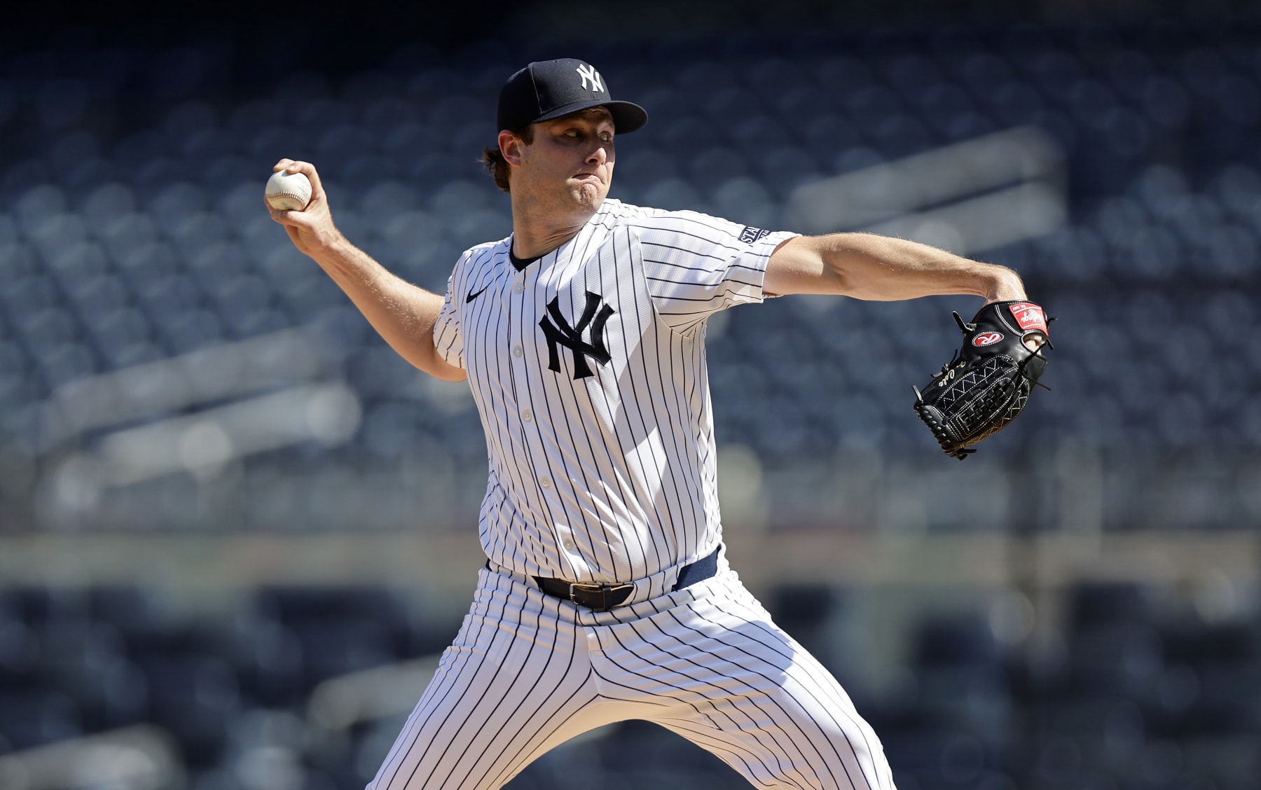 NEW YORK, NEW YORK - MAY 21:  Gerrit Cole #45 of the New York Yankees throws from the mound before a game against the Seattle Mariners at Yankee Stadium on May 21, 2024 in New York City. (Photo by Jim McIsaac/Getty Images)