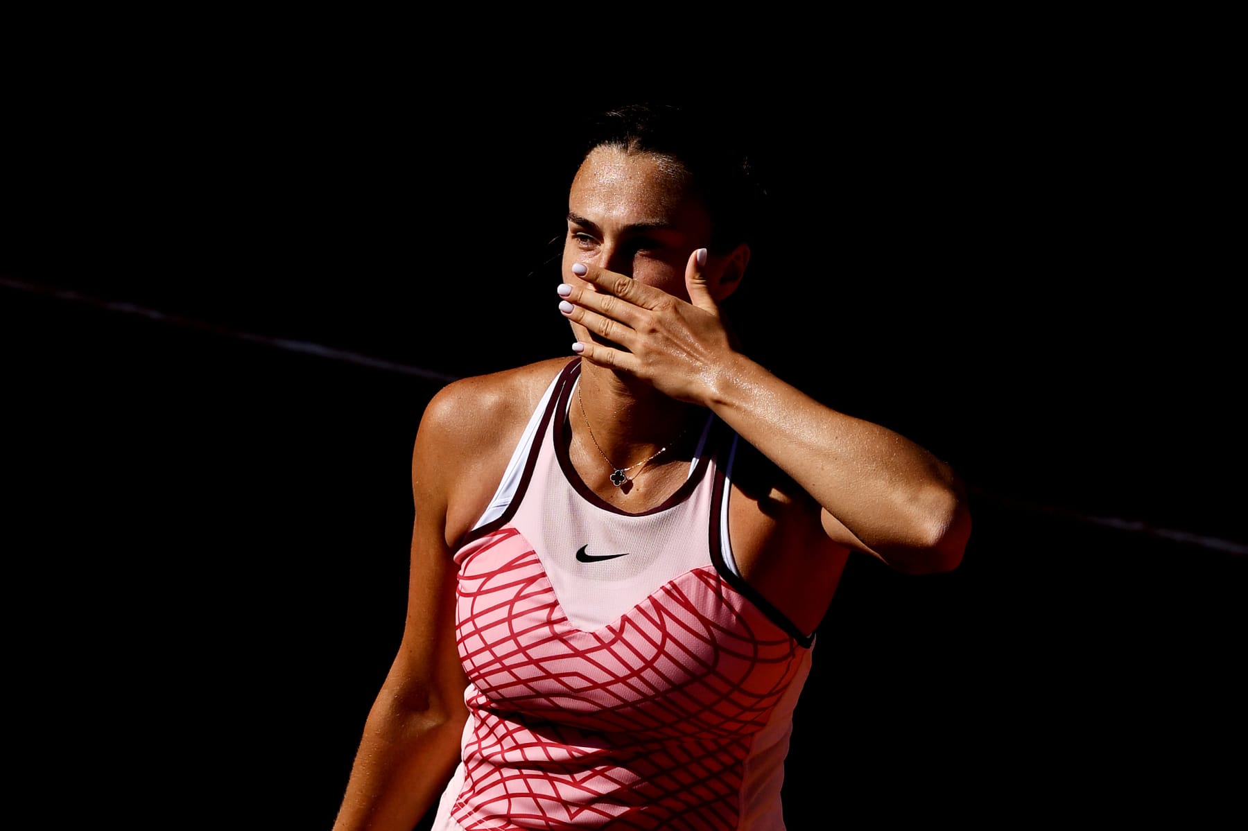 PARIS, FRANCE - MAY 31: Aryna Sabalenka celebrates winning match point against Iryna Shymanovich during the Women's Singles Second Round Match on Day Four of the 2023 French Open at Roland Garros on May 31, 2023 in Paris, France. (Photo by Clive Mason/Getty Images)