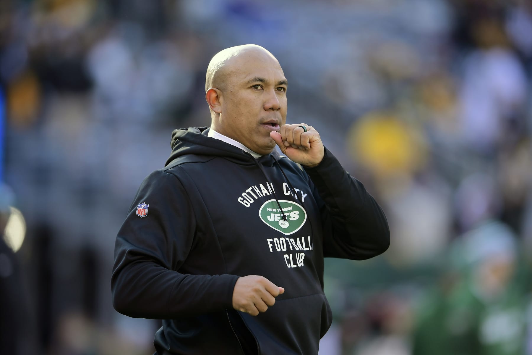 EAST RUTHERFORD, NEW JERSEY - DECEMBER 22:  Assistant coach Hines Ward of the New York Jets looks on against the Pittsburgh Steelers at MetLife Stadium on December 22, 2019 in East Rutherford, New Jersey. (Photo by Steven Ryan/Getty Images)