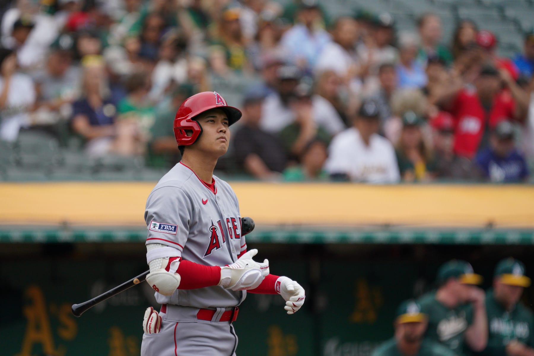 OAKLAND, CA - SEPTEMBER 02: Shohei Ohtani #17 of the Los Angeles Angels bats during the game between the Los Angeles Angels and the Oakland Athletics at RingCentral Coliseum on Saturday, September 2, 2023 in Oakland, California. (Photo by Loren Elliott/MLB Photos via Getty Images)