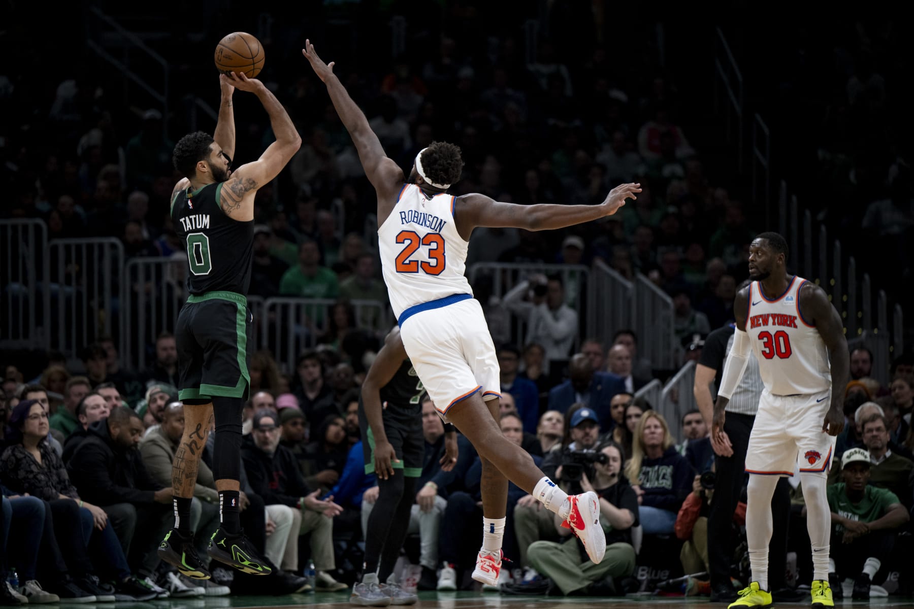 Mitchell Robinson contesting Jayson Tatum