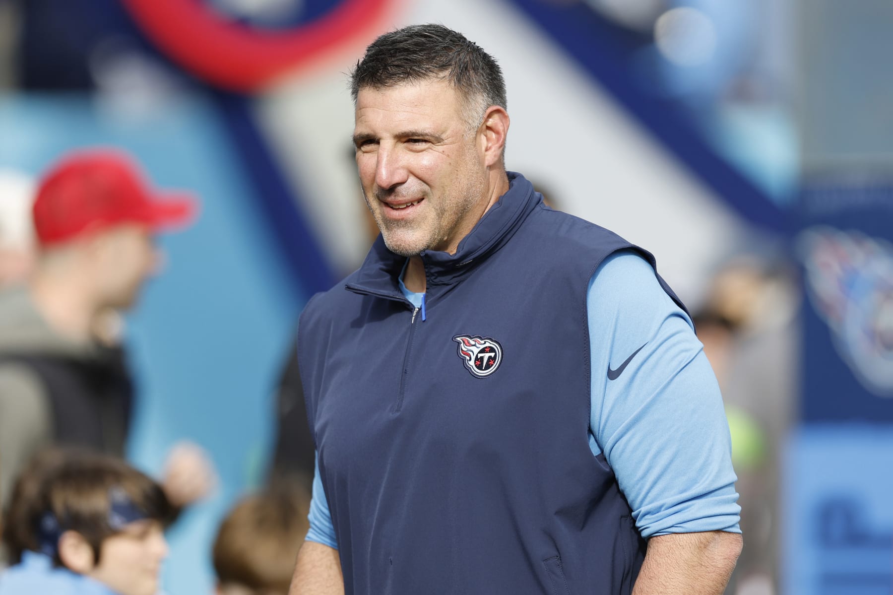 NASHVILLE, TENNESSEE - DECEMBER 24: Head Coach Mike Vrabel of the Tennessee Titans looks on before the game against the Seattle Seahawks at Nissan Stadium on December 24, 2023 in Nashville, Tennessee. (Photo by Wesley Hitt/Getty Images)