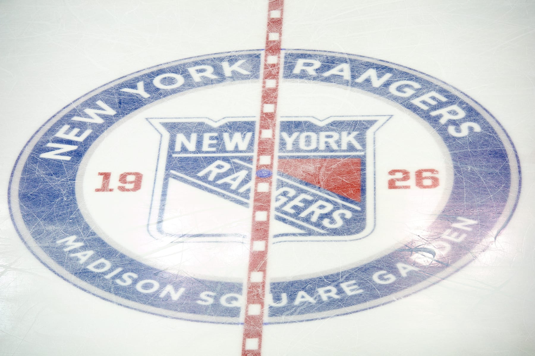 January 11, 2014: A view of the New York Rangers logo at center ice during the Yale Bulldogs versus the Harvard Crimson game at Madison Square Garden in New York, NY. The Yale Bulldogs defeated the Harvard Crimson 5-1. (Photo by Steven Ryan/Icon SMI/Corbis/Icon Sportswire via Getty Images)