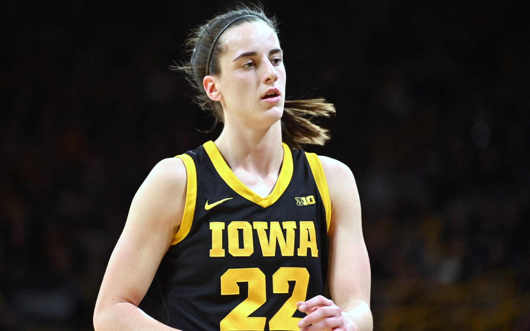IOWA CITY, IA - JANUARY 16: Iowa guard Caitlin Clark (22) as seen during a college women's basketball game between the Wisconsin Badgers and the Iowa Hawkeyes on January 16, 2024, at Carver-Hawkeye Arena in Iowa City, IA. (Photo by Keith Gillett/Icon Sportswire via Getty Images)