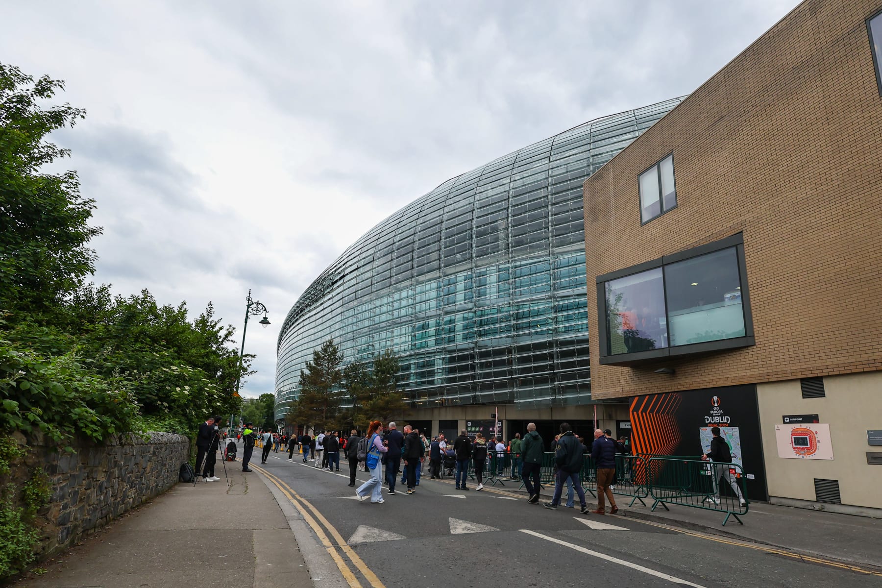 DUBLIN, IRELAND - MAY 22: A general exterior view of Aviva Stadium, host stadium for the Europa League 2023/24 Dublin final ahead of the UEFA Europa League 2023/24 final match between Atalanta BC and Bayer 04 Leverkusen at Dublin Arena on May 22, 2024 in Dublin, Ireland.(Photo by Robbie Jay Barratt - AMA/Getty Images)