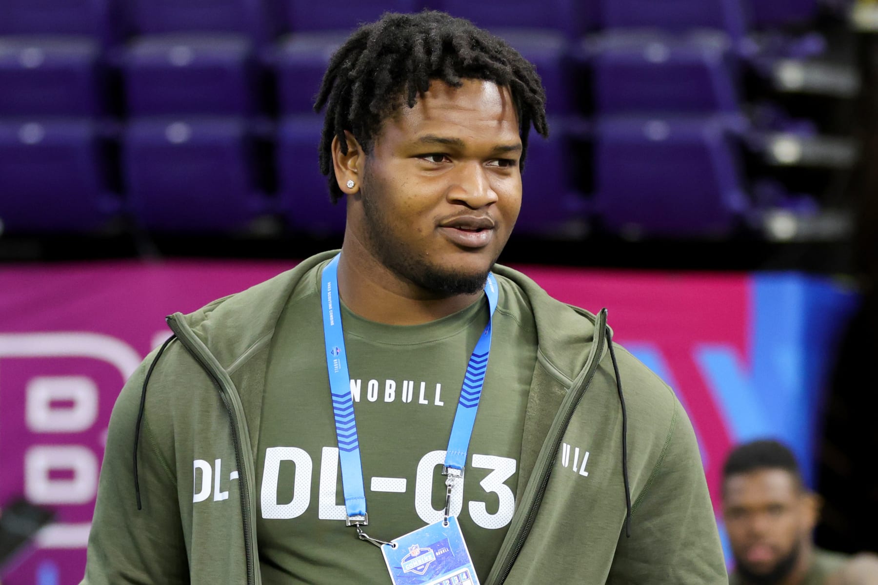 INDIANAPOLIS, INDIANA - MARCH 02: Jalen Carter of Georgia looks on during the NFL Combine at Lucas Oil Stadium on March 02, 2023 in Indianapolis, Indiana. (Photo by Stacy Revere/Getty Images)