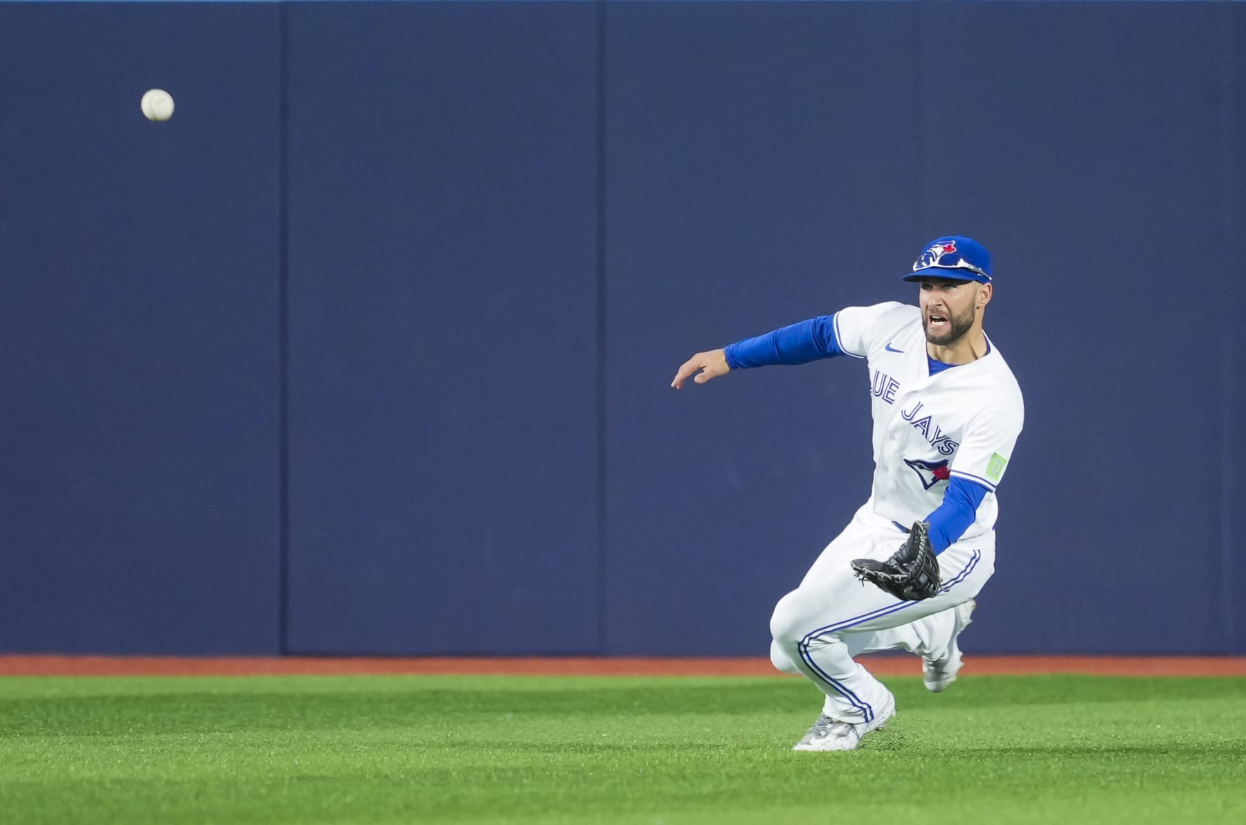 TORONTO, ON - AUGUST 2: Kevin Kiermaier #39 of Toronto Blue Jays dives for a ball against the Baltimore Orioles during the eighth inning in their MLB game at the Rogers Centre on August 2, 2023 in Toronto, Ontario, Canada. (Photo by Mark Blinch/Getty Images)