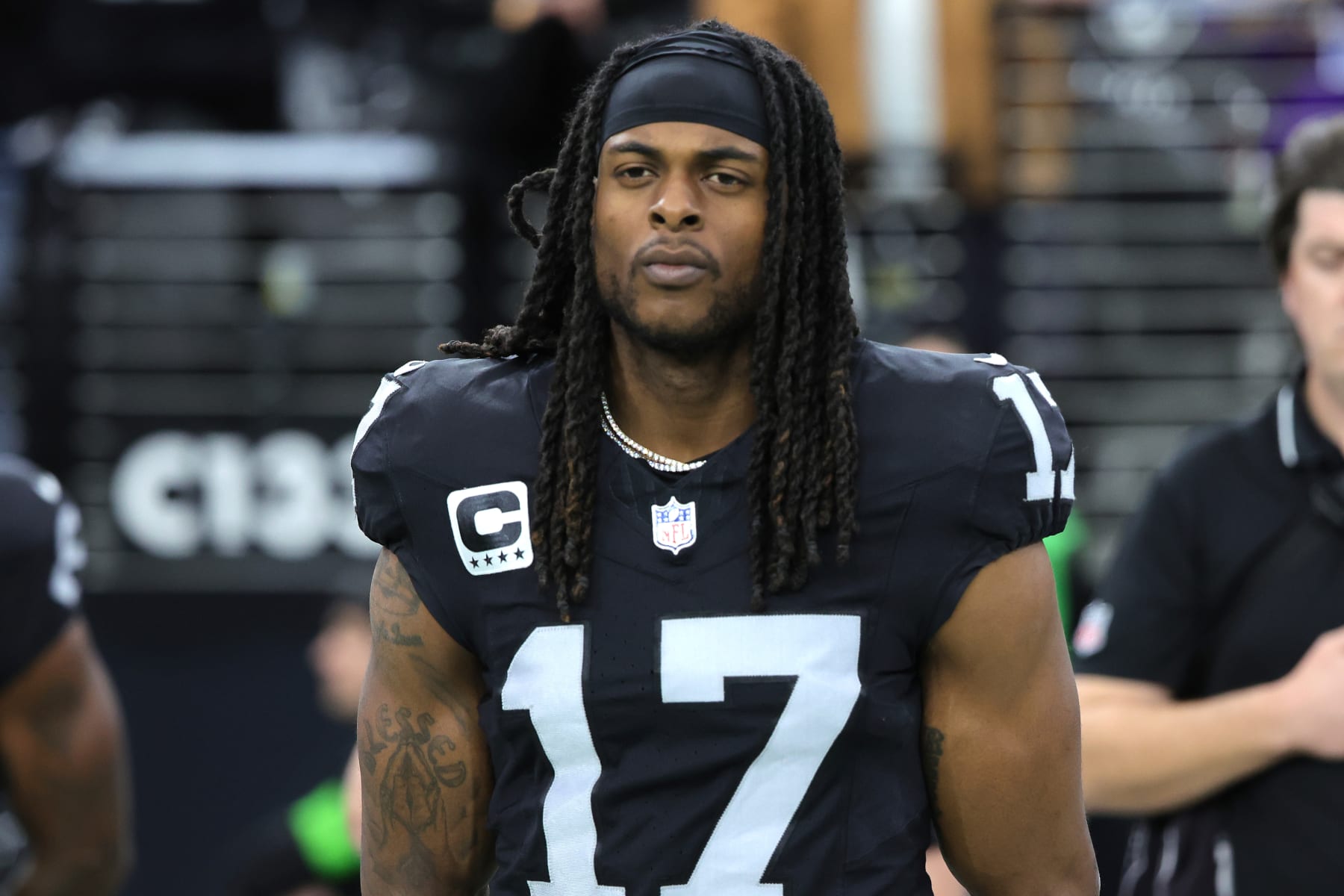 LAS VEGAS, NEVADA - DECEMBER 10: Davante Adams of the Las Vegas Raiders looks on before the game against the Minnesota Vikings at Allegiant Stadium on December 10, 2023 in Las Vegas, Nevada. (Photo by Ethan Miller/Getty Images)