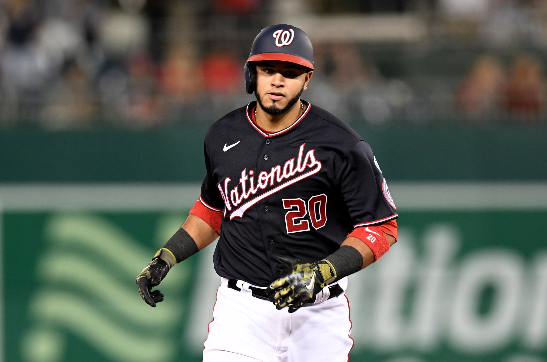 WASHINGTON, DC - MAY 19: Keibert Ruiz #20 of the Washington Nationals rounds the bases after hitting a home run against the Detroit Tigers at Nationals Park on May 19, 2023 in Washington, DC. (Photo by G Fiume/Getty Images)