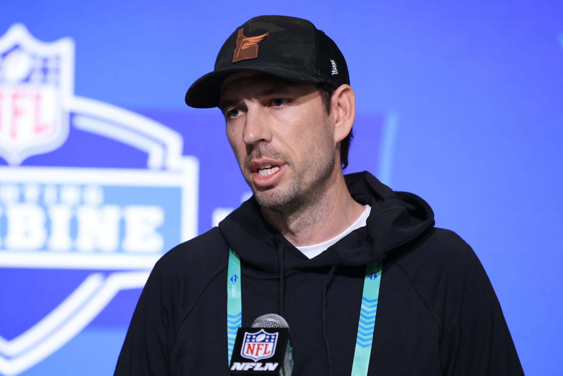 INDIANAPOLIS, INDIANA - MARCH 01: Head coach Shane Steichen of the Indianapolis Colts speaks to the media during the NFL Combine at Lucas Oil Stadium on March 01, 2023 in Indianapolis, Indiana. (Photo by Justin Casterline/Getty Images)
