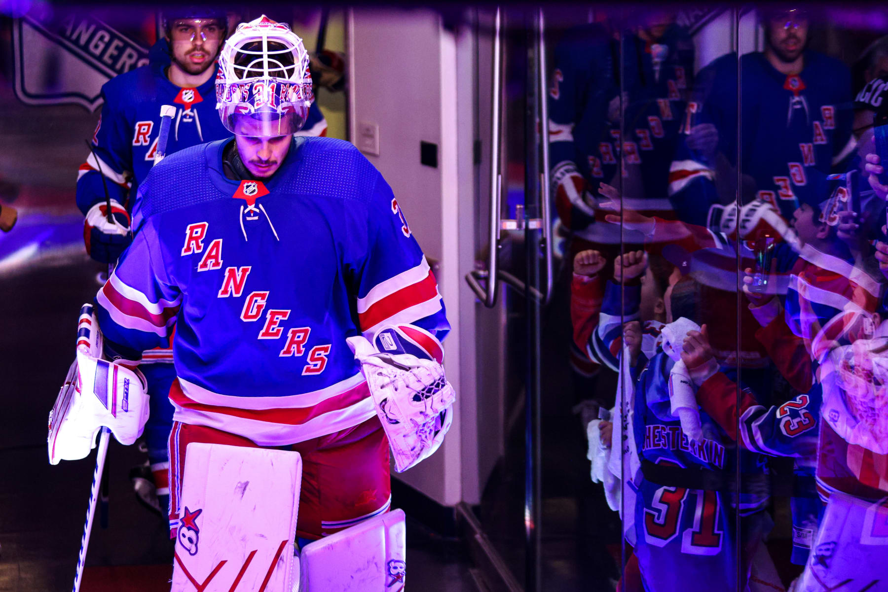 NEW YORK, NEW YORK - APRIL 29:  Igor Shesterkin #31 of the New York Rangers takes the ice prior to the game against the New Jersey Devils in Game Six of the First Round of the 2023 Stanley Cup Playoffs at Madison Square Garden on April 29, 2023 in New York City. (Photo by Jared Silber/NHLI via Getty Images)