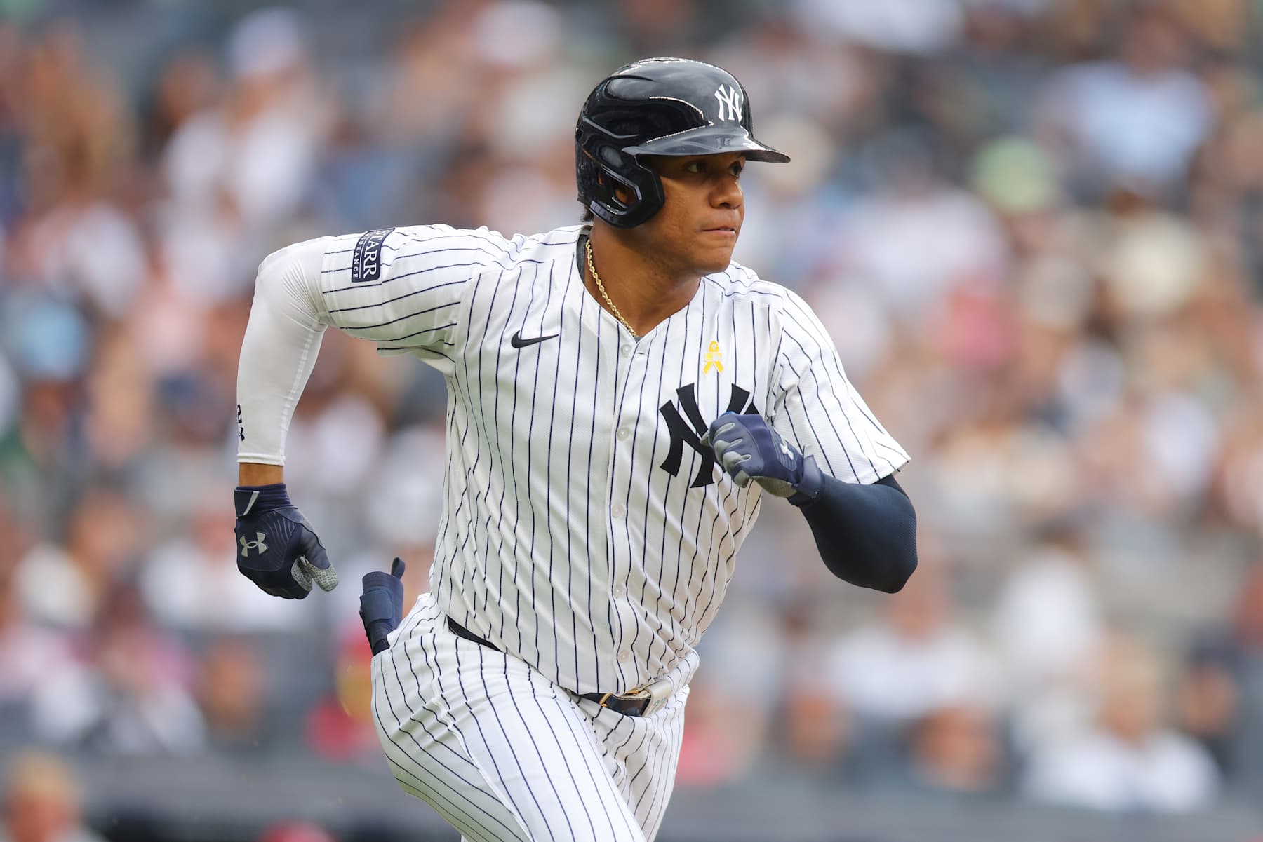NEW YORK, NEW YORK - SEPTEMBER 01: Juan Soto #22 of the New York Yankees in action against the St. Louis Cardinals at Yankee Stadium on September 01, 2024 in New York City. St. Louis Cardinals defeated the New York Yankees 12-7. (Photo by Mike Stobe/Getty Images)