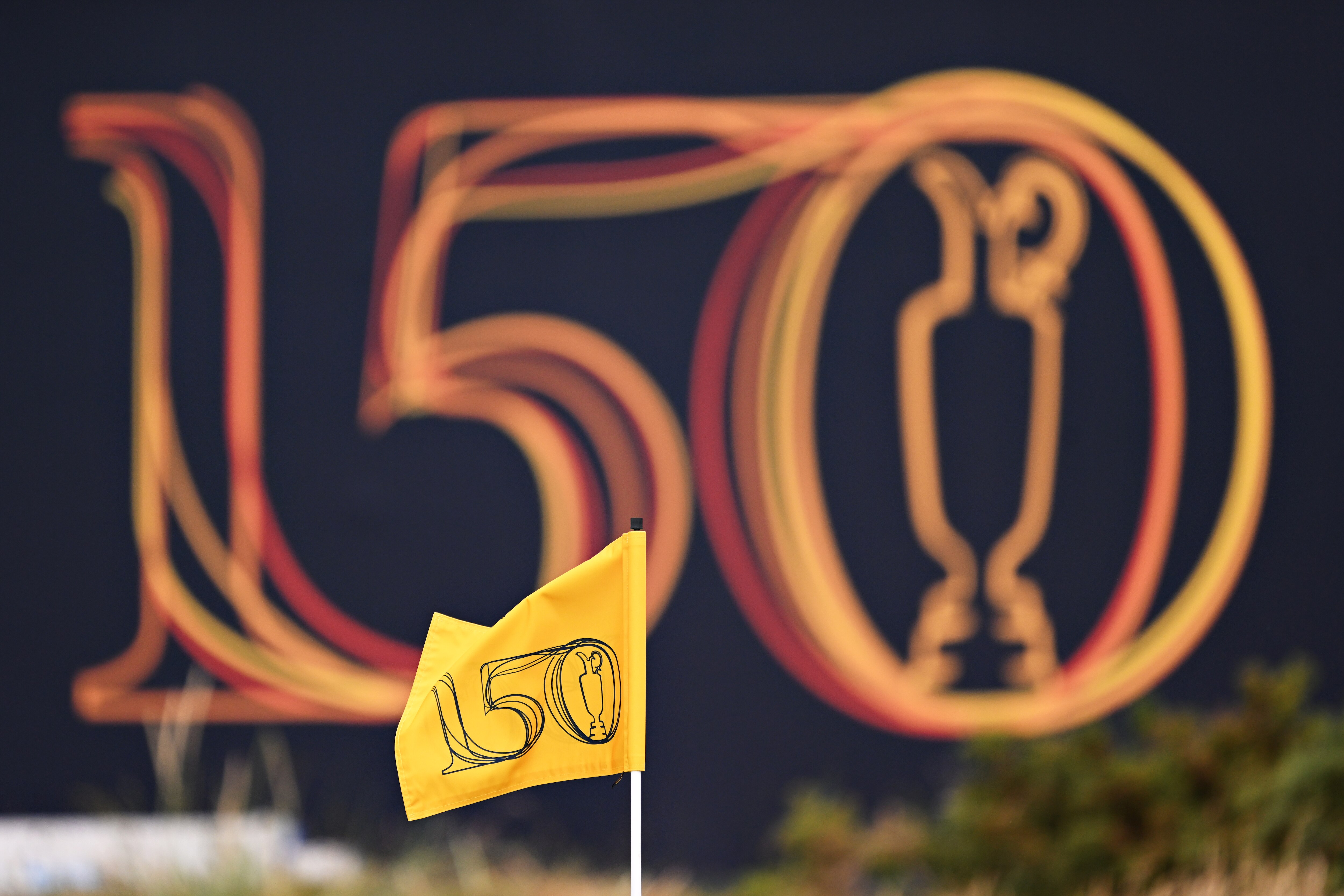 ST ANDREWS, SCOTLAND - JULY 12: Detailed view of a pin flag on  a putting green during a practice round prior to The 150th Open at St Andrews Old Course on July 12, 2022 in St Andrews, Scotland. (Photo by Ross Kinnaird/Getty Images)