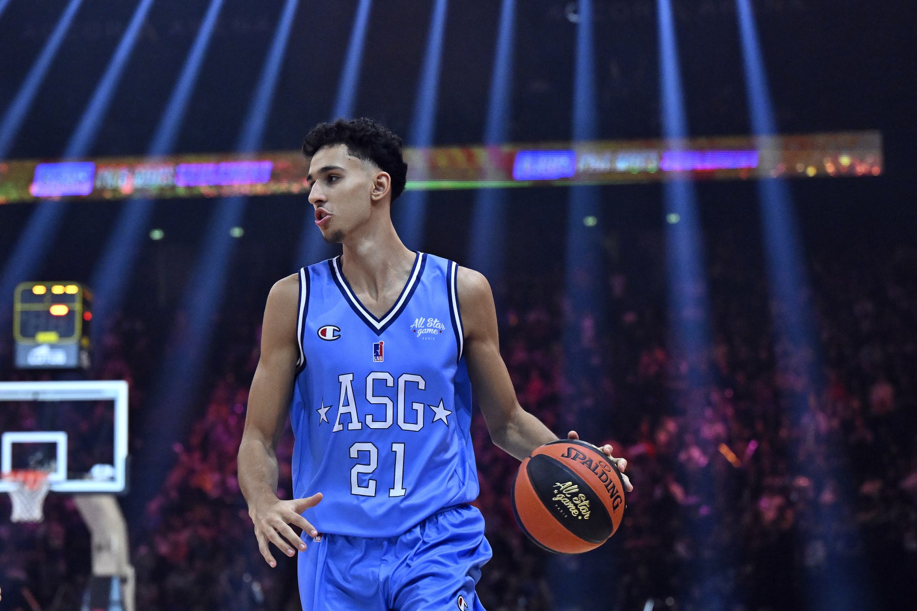 PARIS, FRANCE - DECEMBER 30: Zaccharie Risacher of Team France runs with the ball during the All Star Game at AccorHotels Arena on December 30, 2023 in Paris, France. (Photo by Aurelien Meunier/Getty Images,)