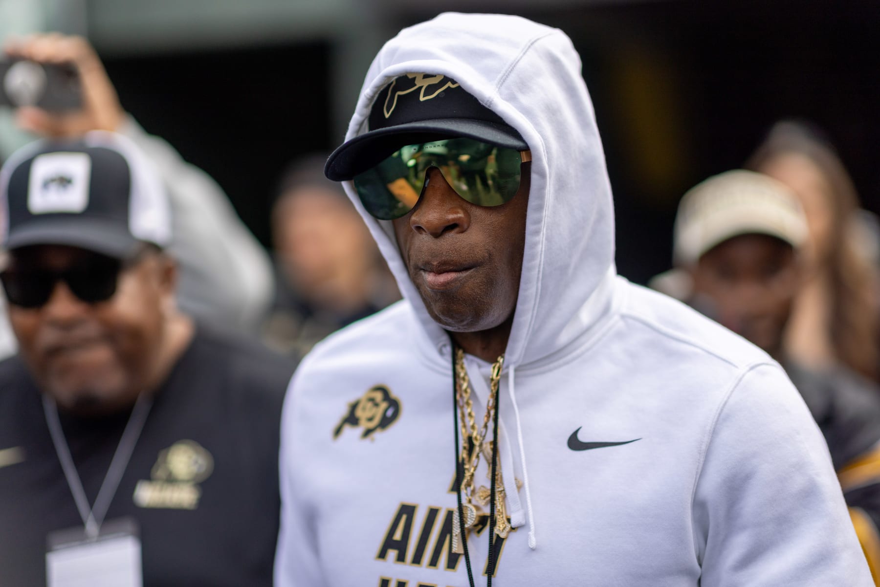 EUGENE, OREGON - SEPTEMBER 23: Head coach Deon Sanders of the Colorado Buffaloes walks on the field before their game against the Oregon Ducks  at Autzen Stadium on September 23, 2023 in Eugene, Oregon. (Photo by Tom Hauck/Getty Images)