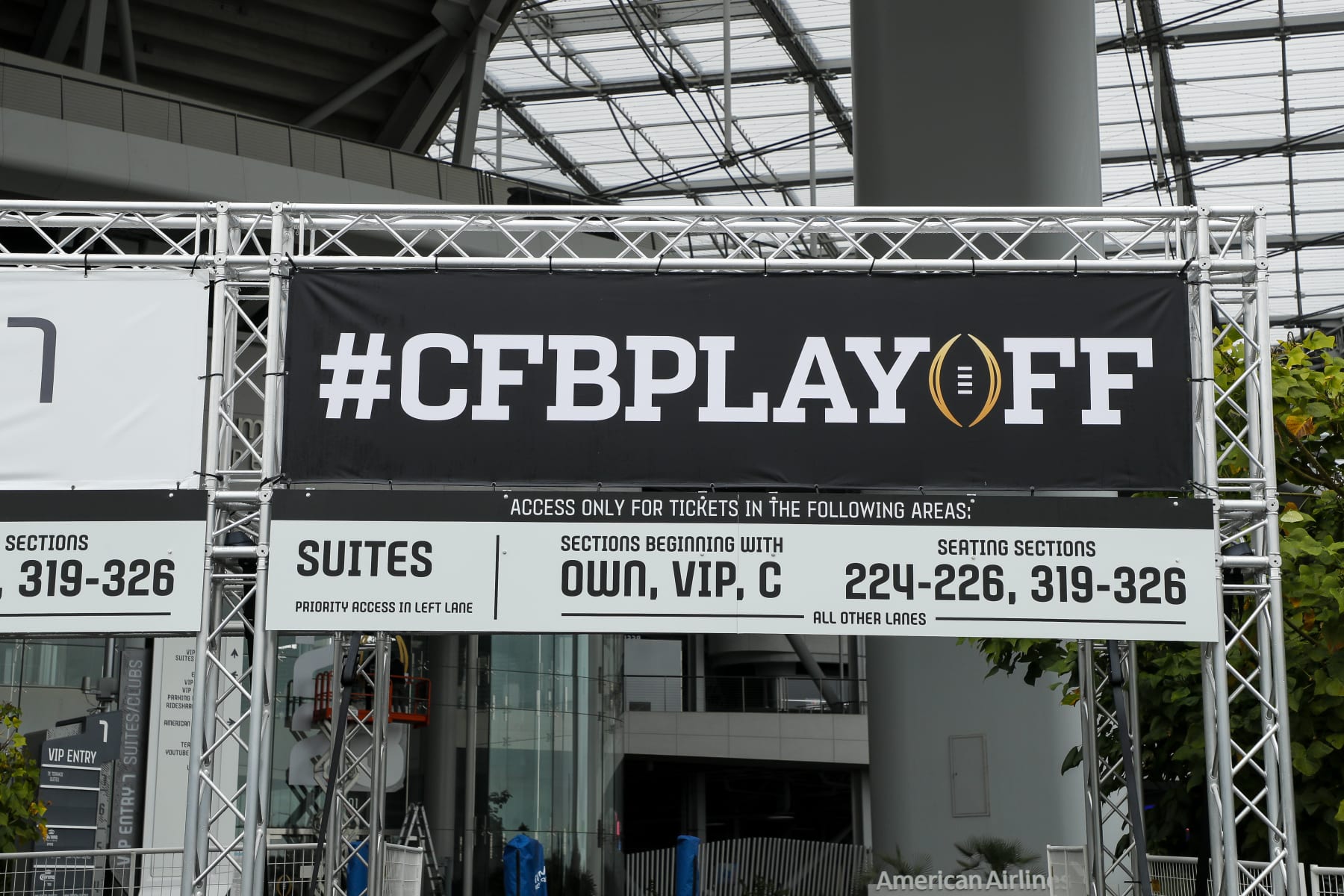 INGLEWOOD, CA - JANUARY 04: The College Football Playoff National Championship event logo is displayed during the week leading up to CFP National Championship game between the TCU Horned Frogs and the Georgia Bulldogs on January 04, 2023, at SoFi Stadium in Inglewood, CA. (Photo by Brandon Sloter/Icon Sportswire via Getty Images)