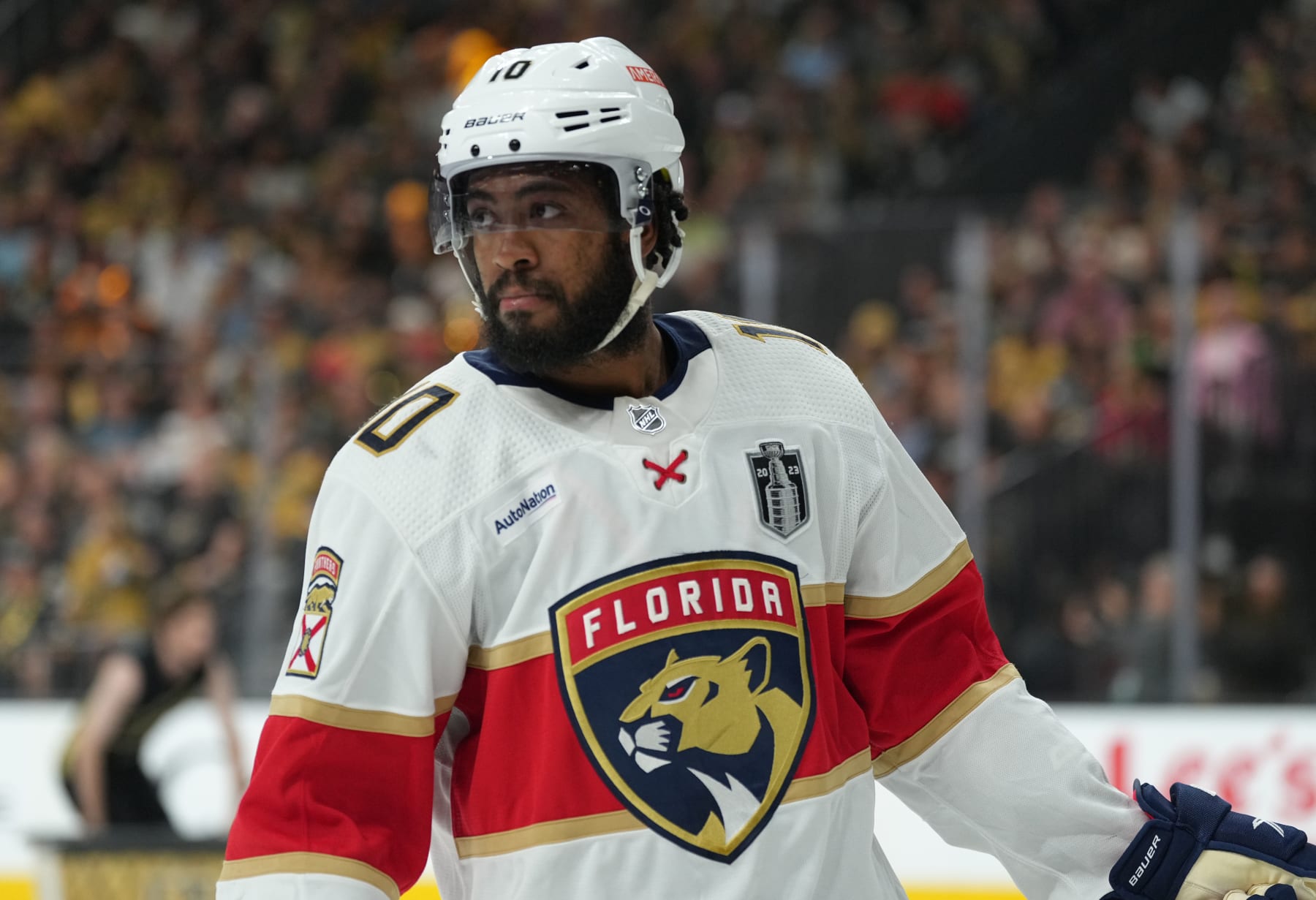 LAS VEGAS, NEVADA - JUNE 03: Anthony Duclair #10 of the Florida Panthers skates during the first period against the Vegas Golden Knights in Game One of the 2023 NHL Stanley Cup Final at T-Mobile Arena on June 03, 2023 in Las Vegas, Nevada. (Photo by Jeff Bottari/NHLI via Getty Images)