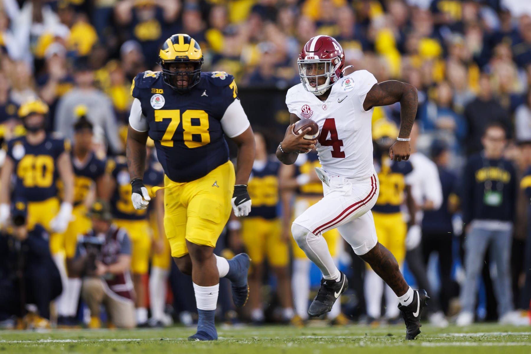 Quarterback Jalen Milroe #4 of the Alabama Crimson Tide