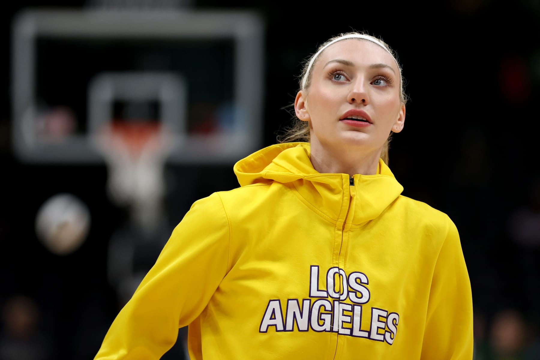 SEATTLE, WASHINGTON - JUNE 11: Cameron Brink #22 of the Los Angeles Sparks warms up before the game Storm at Climate Pledge Arena on June 11, 2024 in Seattle, Washington. (Photo by Steph Chambers/Getty Images)