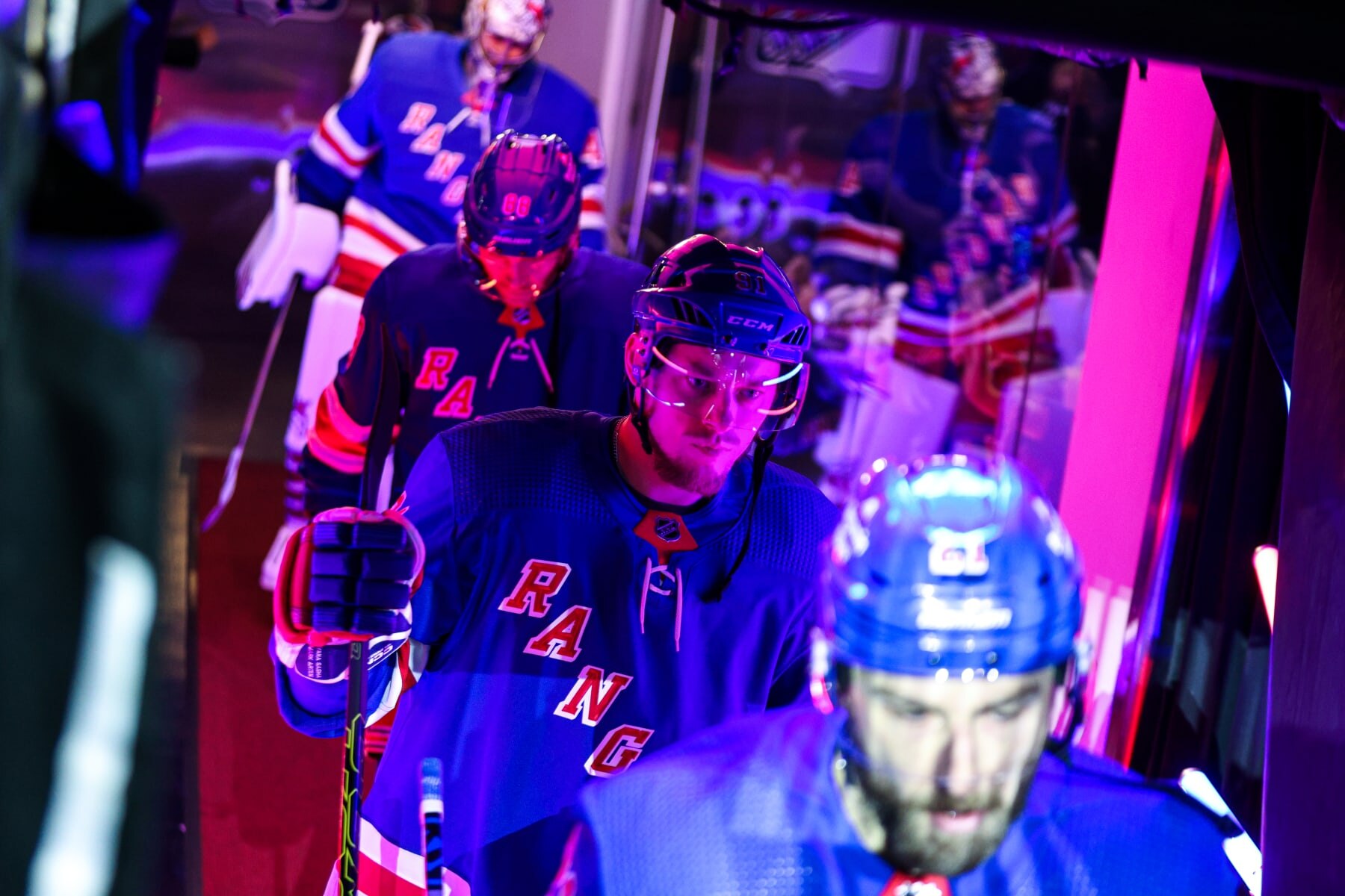 NEW YORK, NEW YORK - APRIL 29:  Vladimir Tarasenko #91 of the New York Rangers takes the ice prior to the game against the New Jersey Devils in Game Six of the First Round of the 2023 Stanley Cup Playoffs at Madison Square Garden on April 29, 2023 in New York City. (Photo by Jared Silber/NHLI via Getty Images)