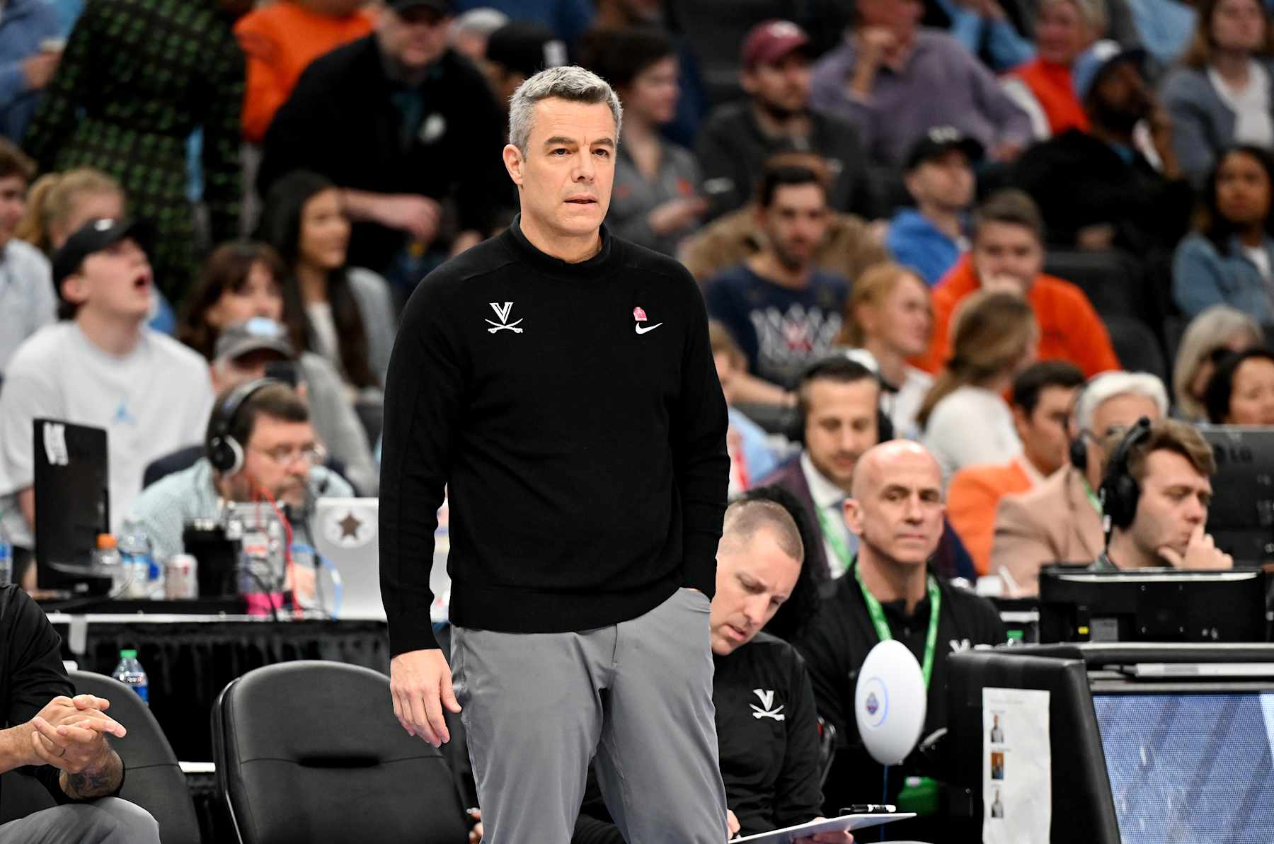 WASHINGTON, DC - MARCH 15: Head coach Tony Bennett of the Virginia Cavaliers watches the game against the North Carolina State Wolfpack in the Semifinals of the ACC Men's Basketball Tournament  at Capital One Arena on March 15, 2024 in Washington, DC.  (Photo by Greg Fiume/Getty Images)