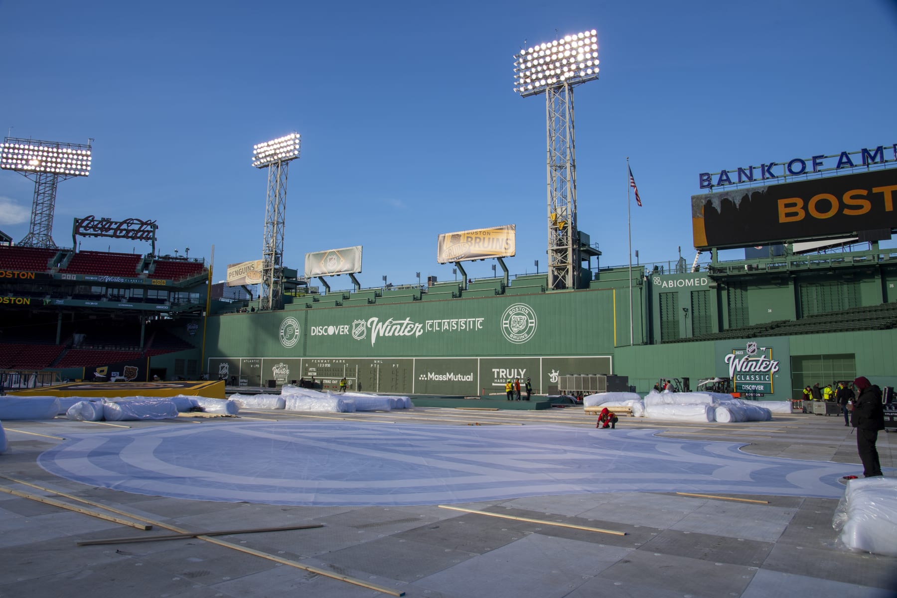 BOSTON, MA - DECEMBER 29:  The 2023 Discover NHL Winter Classic build out continues at Fenway Park on December 29, 2022 in Boston, Massachusetts. (Photo by Brian Babineau/NHLI via Getty Images)