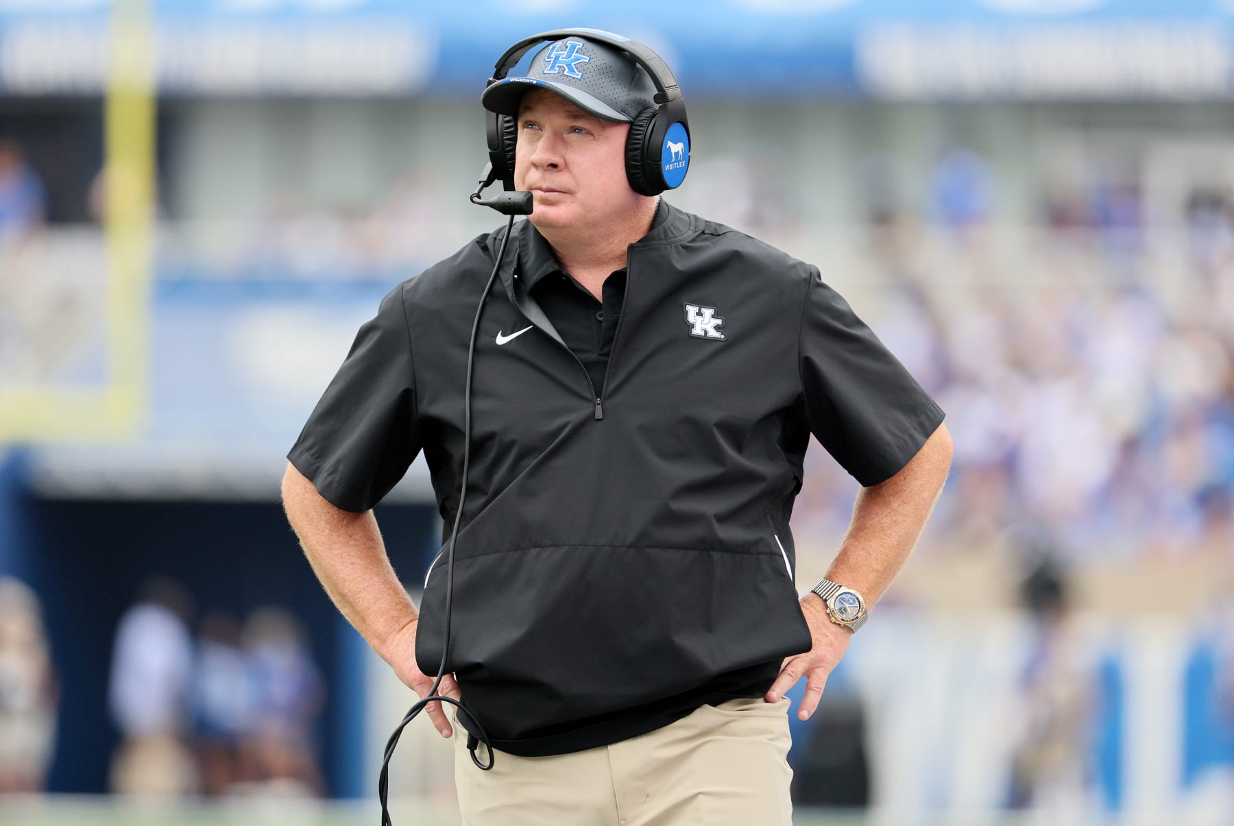 LEXINGTON, KENTUCKY - SEPTEMBER 09:  Mark Stoops the head coach of the Kentucky Wildcats against the EKU Colonels at Kroger Field on September 09, 2023 in Lexington, Kentucky. (Photo by Andy Lyons/Getty Images)