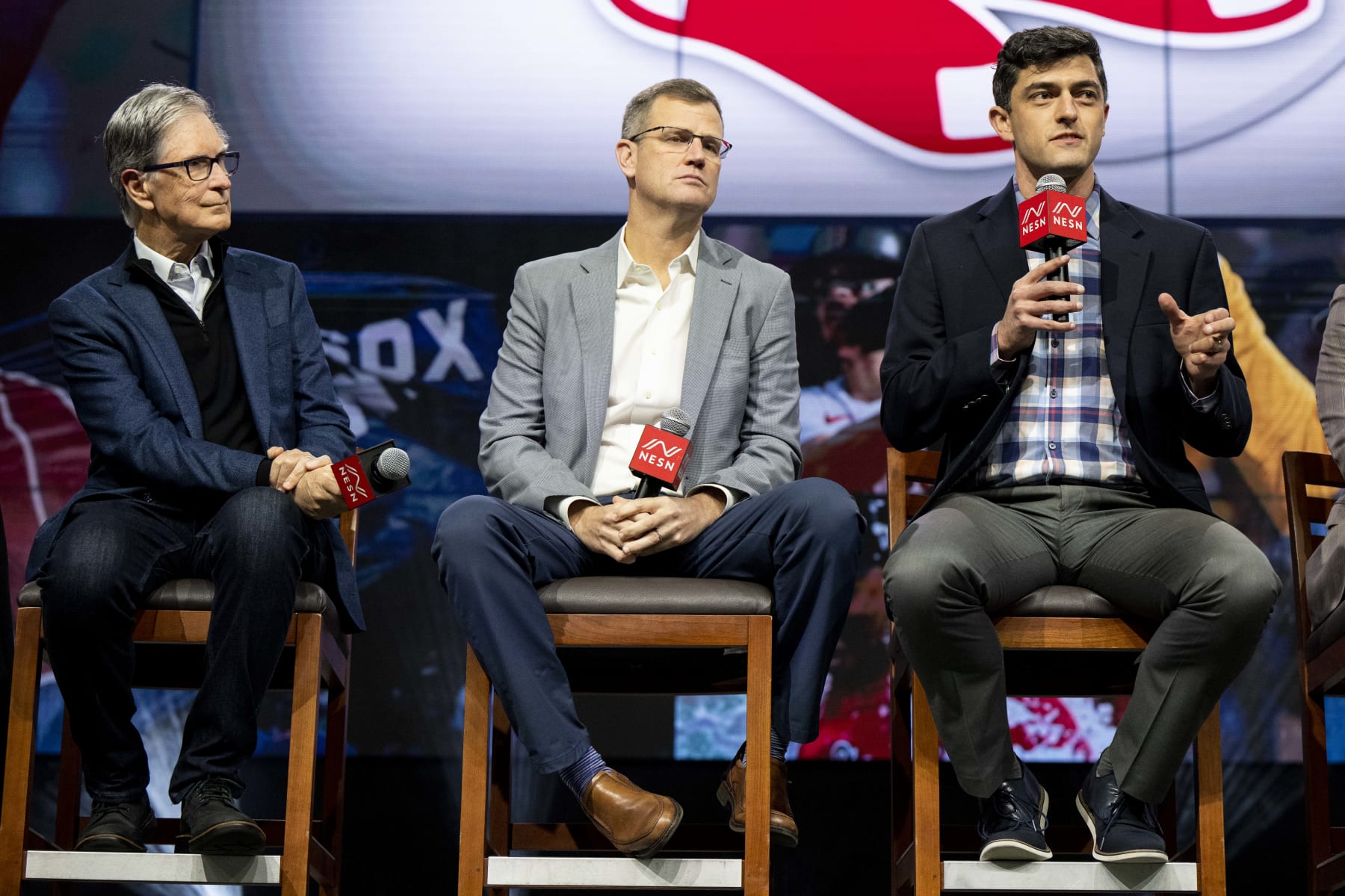 SPRINGFIELD, MA - JANUARY 20: Principal Owner John Henry, President & CEO Sam Kennedy, Chief Baseball Officer Chaim Bloom of the Boston Red Sox speak during Opening Night of the 2023 Red Sox Winter Weekend on January 20, 2023 at MGM Springfield and MassMutual Center in Springfield, Massachusetts. (Photo by Billie Weiss/Boston Red Sox/Getty Images)