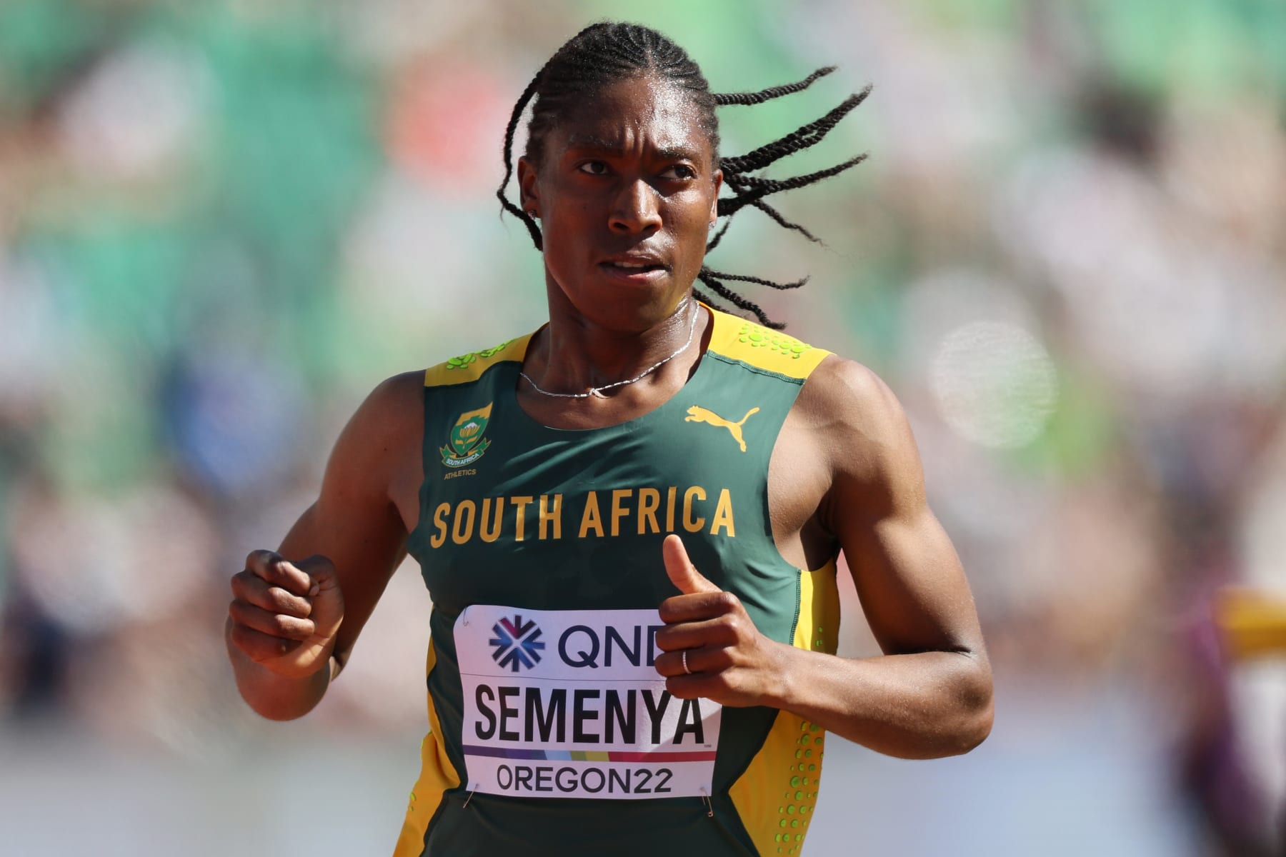EUGENE, OREGON - JULY 20: Caster Semenya of Team South Africa competes in the Women's 5000m heats on day six of the World Athletics Championships Oregon22 at Hayward Field on July 20, 2022 in Eugene, Oregon. (Photo by Andy Lyons/Getty Images for World Athletics)