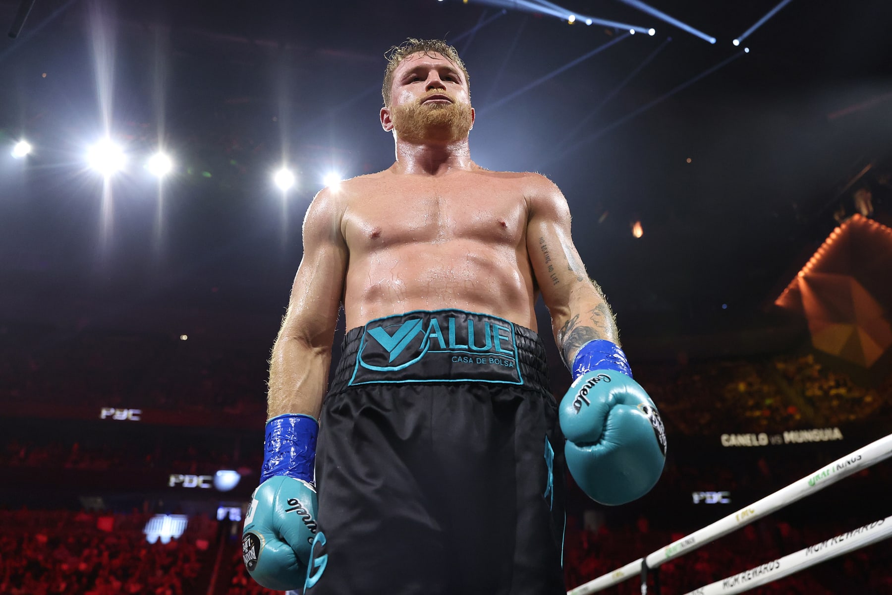 LAS VEGAS, NEVADA - MAY 04: Canelo Alvarez looks on in his super middleweight championship title fight against Jaime Munguia at T-Mobile Arena on May 04, 2024 in Las Vegas, Nevada. (Photo by Christian Petersen/Getty Images)