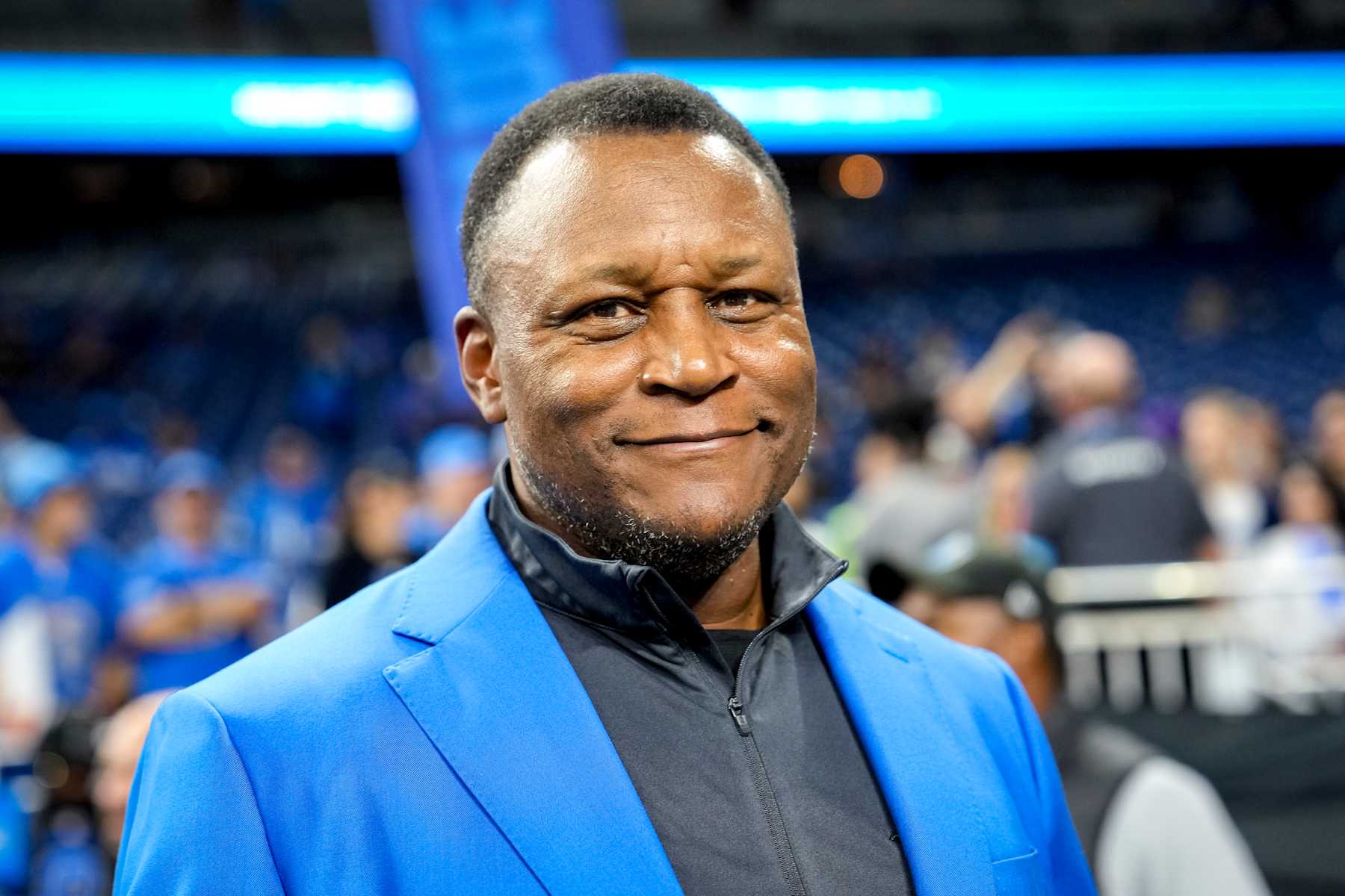 DETROIT, MICHIGAN - SEPTEMBER 30: Former player Barry Sanders looks on prior to the game between the Seattle Seahawks and the Detroit Lions at Ford Field on September 30, 2024 in Detroit, Michigan. (Photo by Nic Antaya/Getty Images)