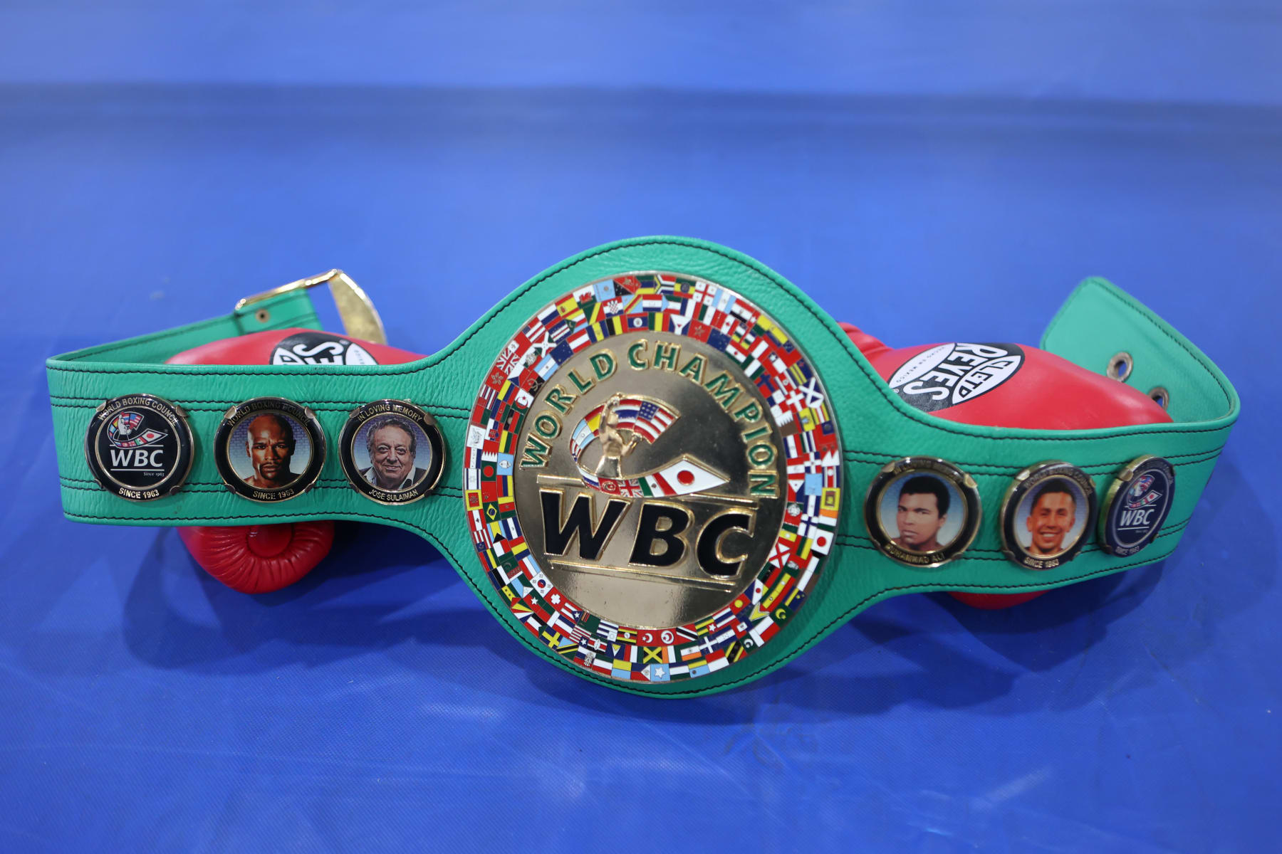 IVANO-FRANKIVSK REGION, UKRAINE - DECEMBER 4, 2022 - The WBC World Champion belt is pictured at the Boxing Championship of Ukraine in Ivano-Frankivsk Region, western Ukraine. (Photo credit should read Yurii Rylchuk / Ukrinform/Future Publishing via Getty Images)