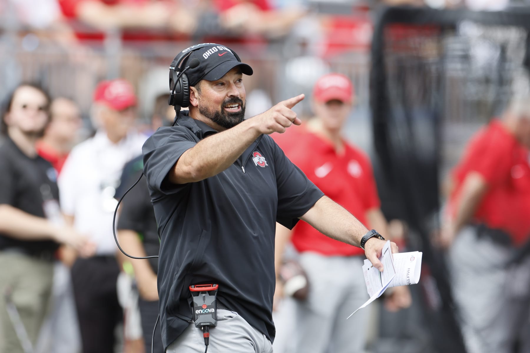 Ohio State head coach Ryan Day watches his team play against Youngstown State during an NCAA college football game Saturday, Sept. 9, 2023, in Columbus, Ohio. (AP Photo/Jay LaPrete)
