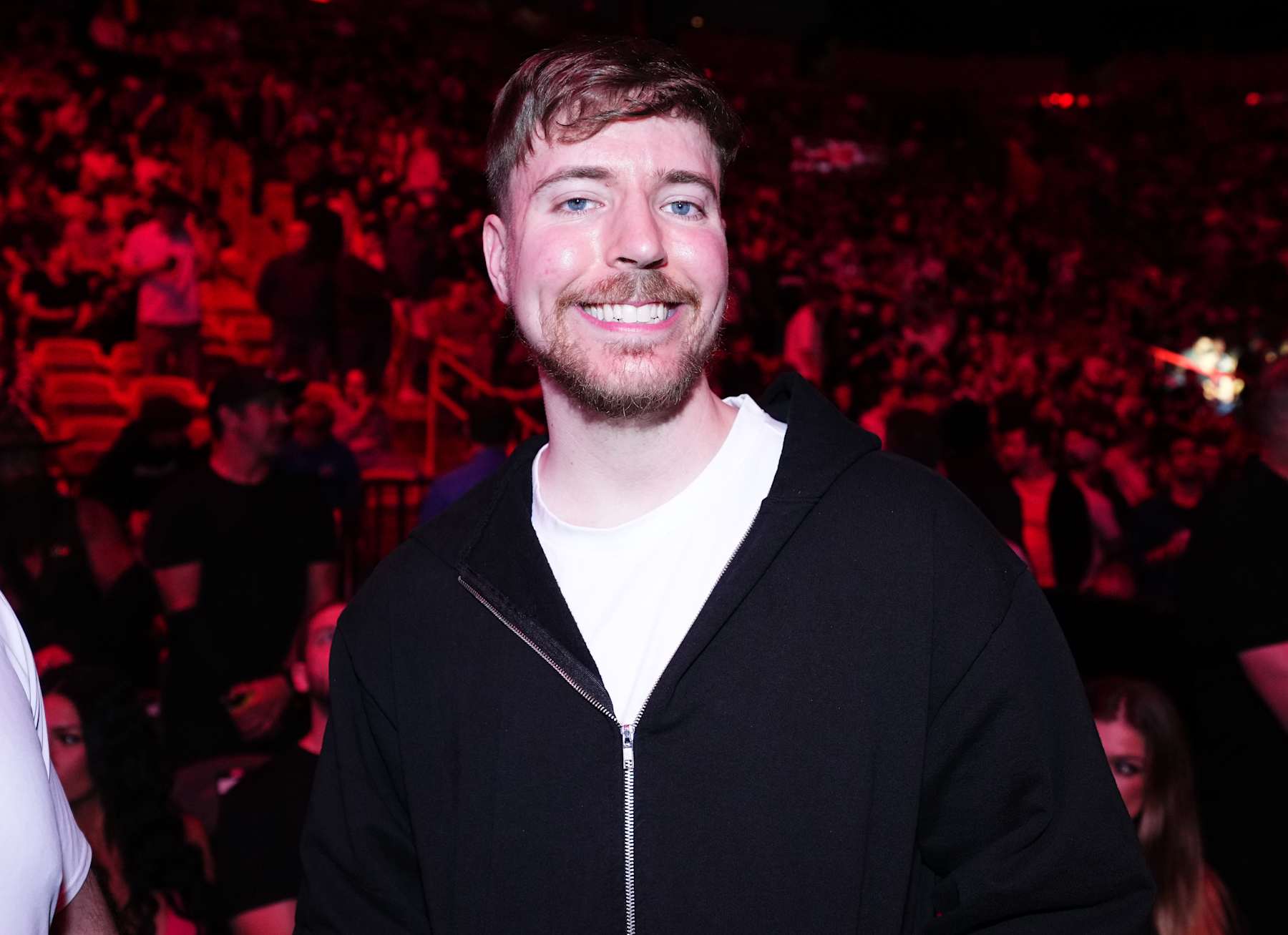 MIAMI, FLORIDA - MARCH 09: Mr. Beast is seen in attendance during the UFC 299 event at Kaseya Center on March 09, 2024 in Miami, Florida. (Photo by Chris Unger/Zuffa LLC via Getty Images)