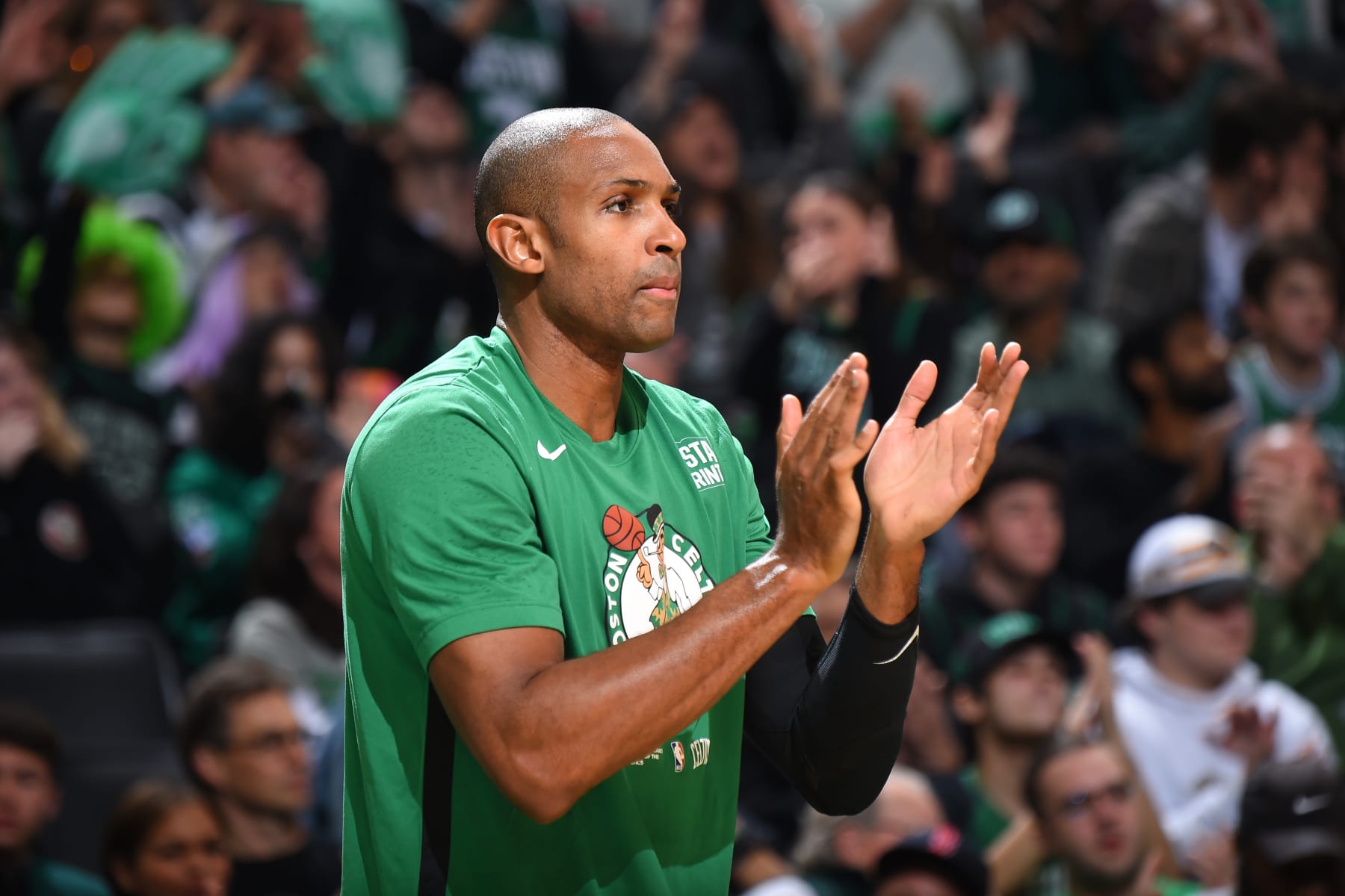 BOSTON, MA - NOVEMBER 27: Al Horford #42 of the Boston Celtics celebrates during the game against the Washington Wizards on November 27, 2022 at the TD Garden in Boston, Massachusetts.  NOTE TO USER: User expressly acknowledges and agrees that, by downloading and or using this photograph, User is consenting to the terms and conditions of the Getty Images License Agreement. Mandatory Copyright Notice: Copyright 2022 NBAE  (Photo by Brian Babineau/NBAE via Getty Images)