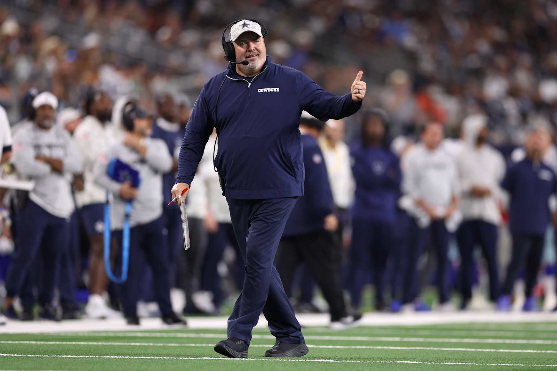 ARLINGTON, TEXAS - NOVEMBER 10: Dallas Cowboys head coach Mike McCarthy reacts during the second half of the game against the Philadelphia Eagles at AT&T Stadium on November 10, 2024 in Arlington, Texas. (Photo by Sam Hodde/Getty Images)